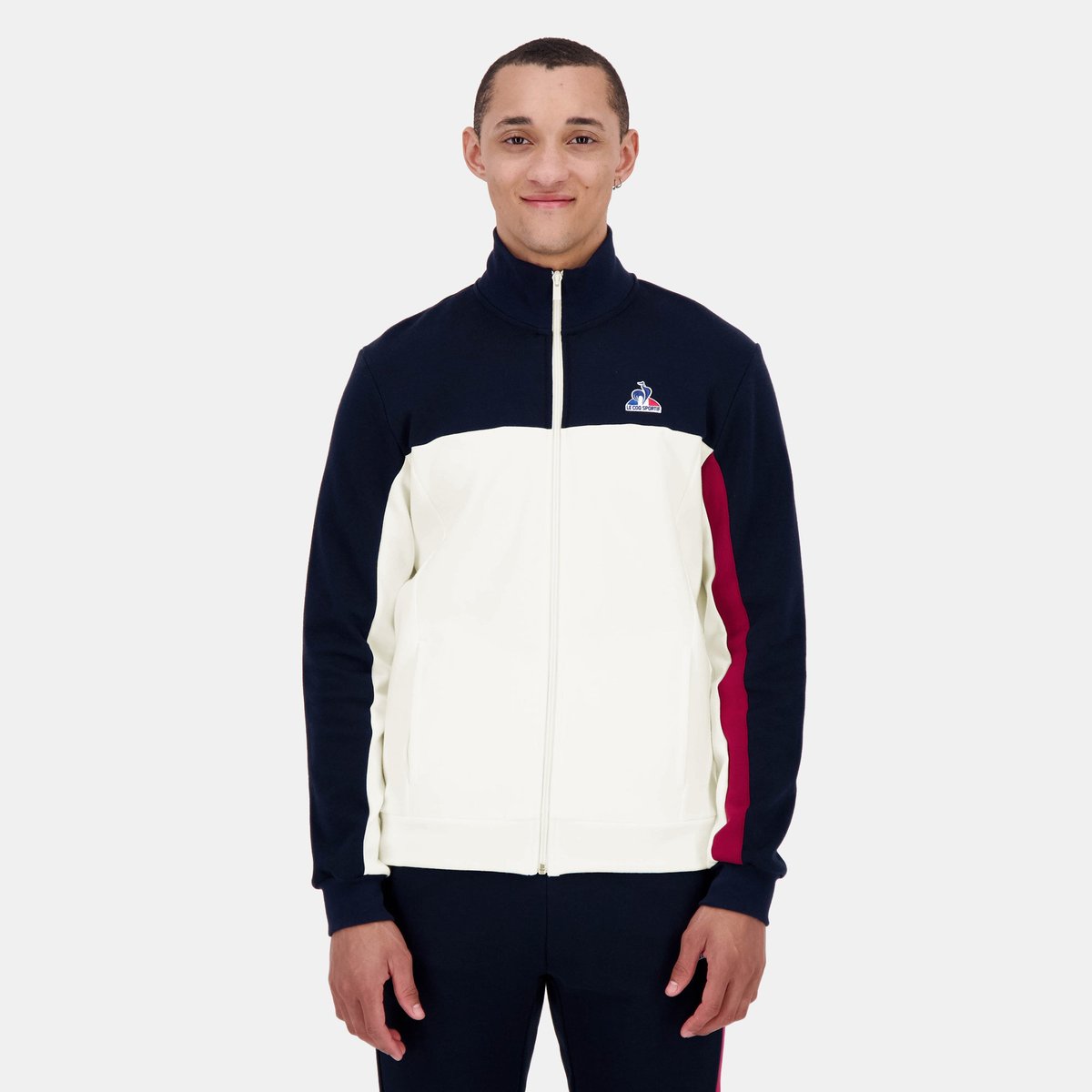 Sweat zippé Tricolore beige, LE COQ SPORTIF