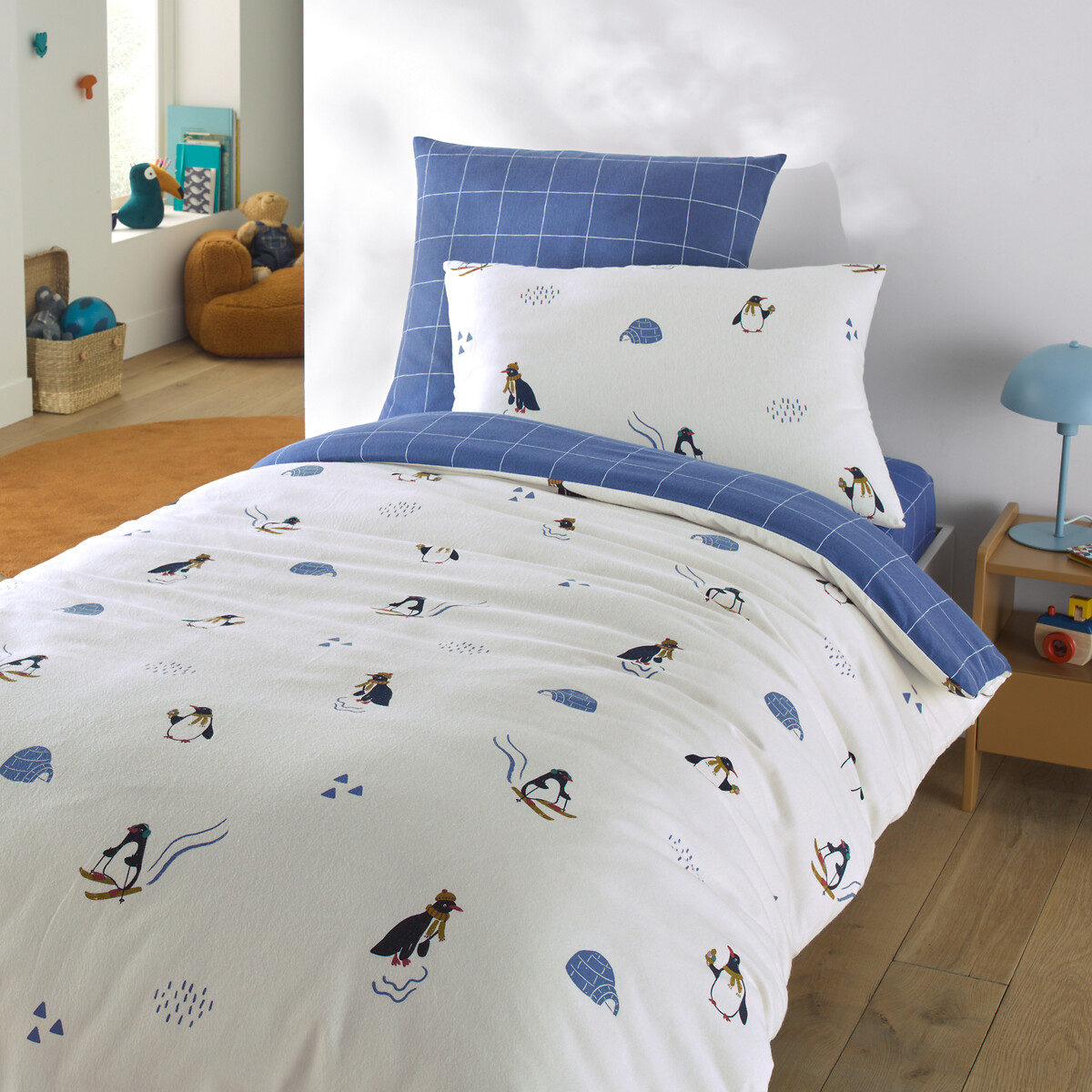 Housse de couette enfant en flanelle, Solven blanc/bleu, LA REDOUTE INTERIEURS