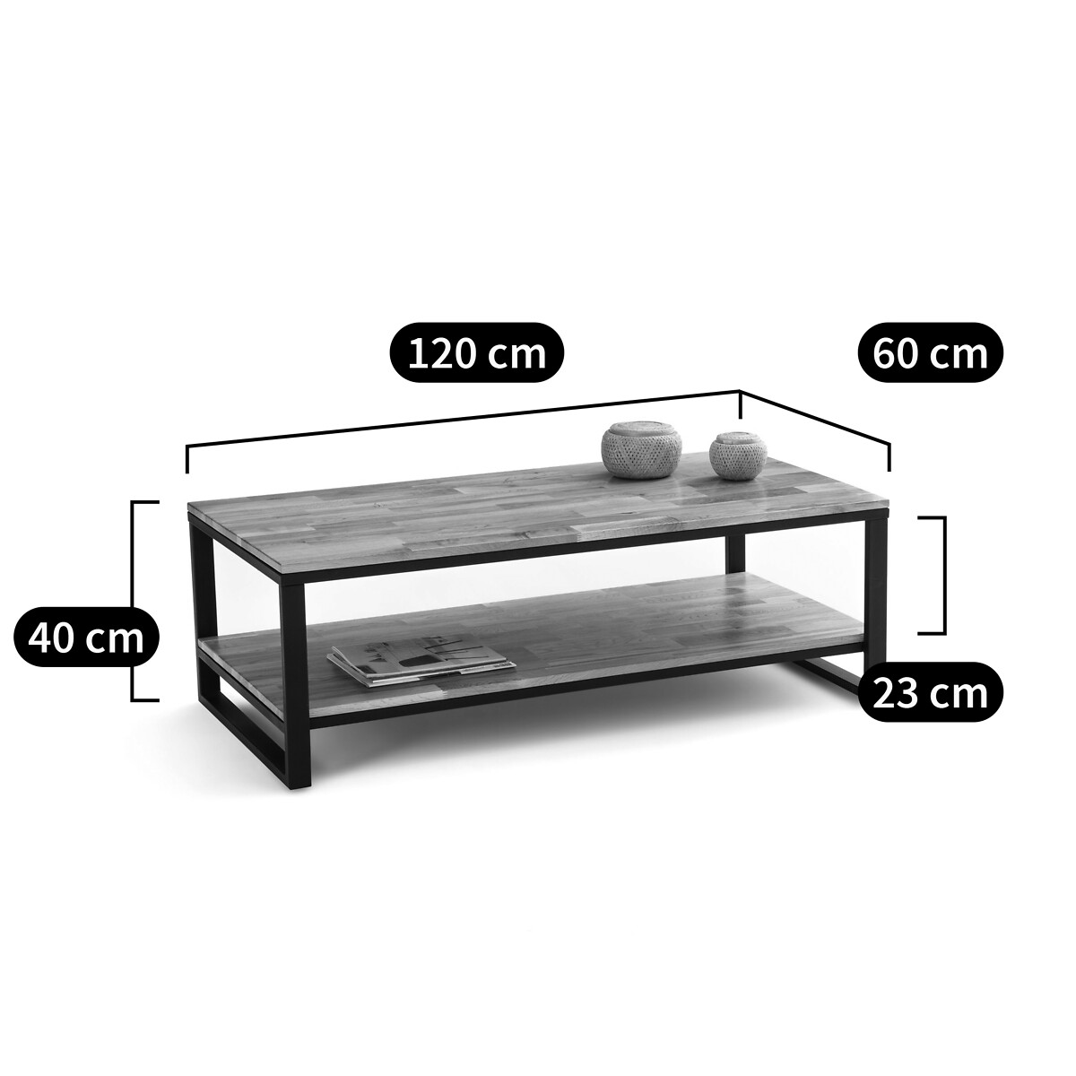 Table basse, en chêne massif et métal acier, HIBA naturel, LA REDOUTE INTERIEURS