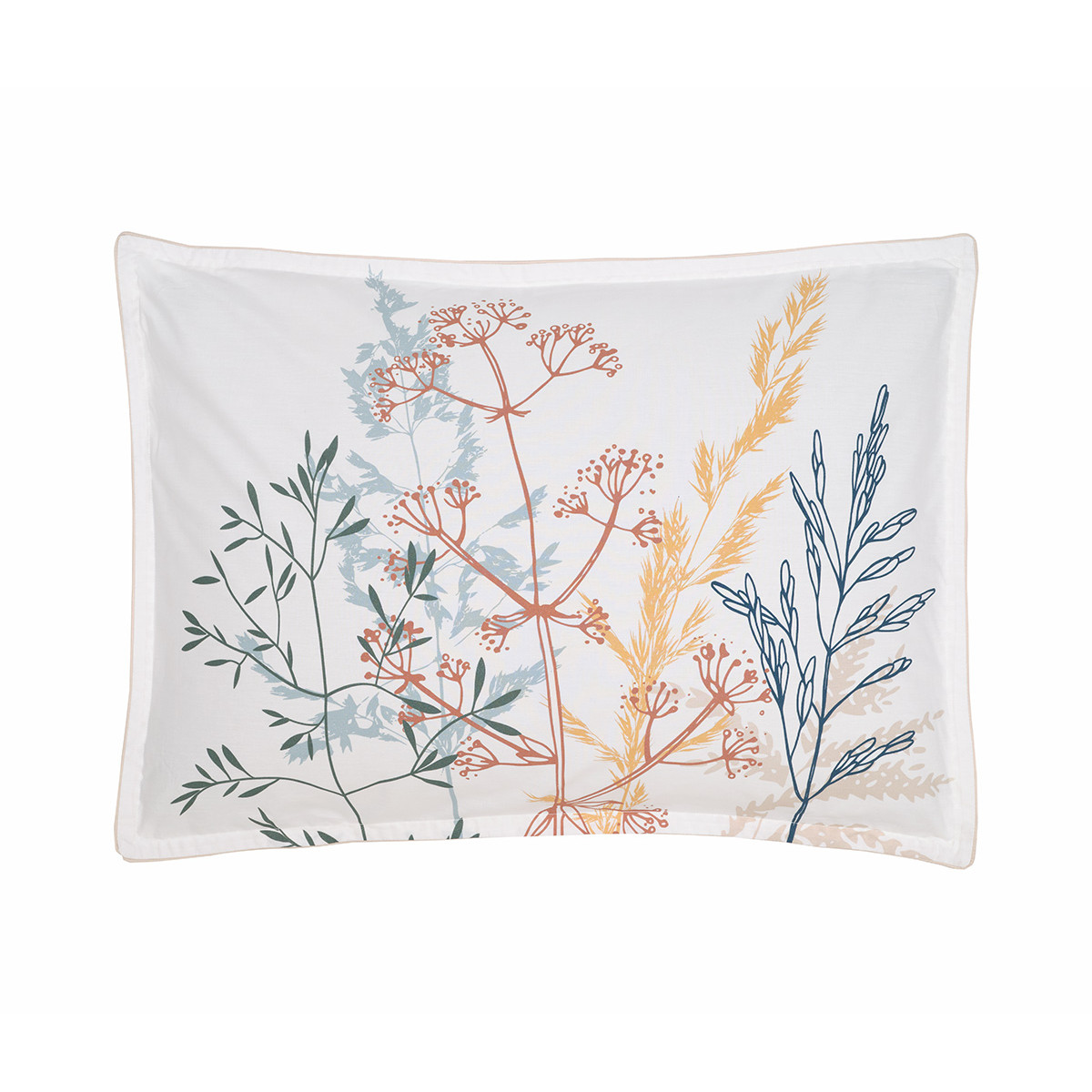 Lot de 2 taies d'oreillers en percale de coton finition passepoil MARGUERITE sable, SENSEI MAISON