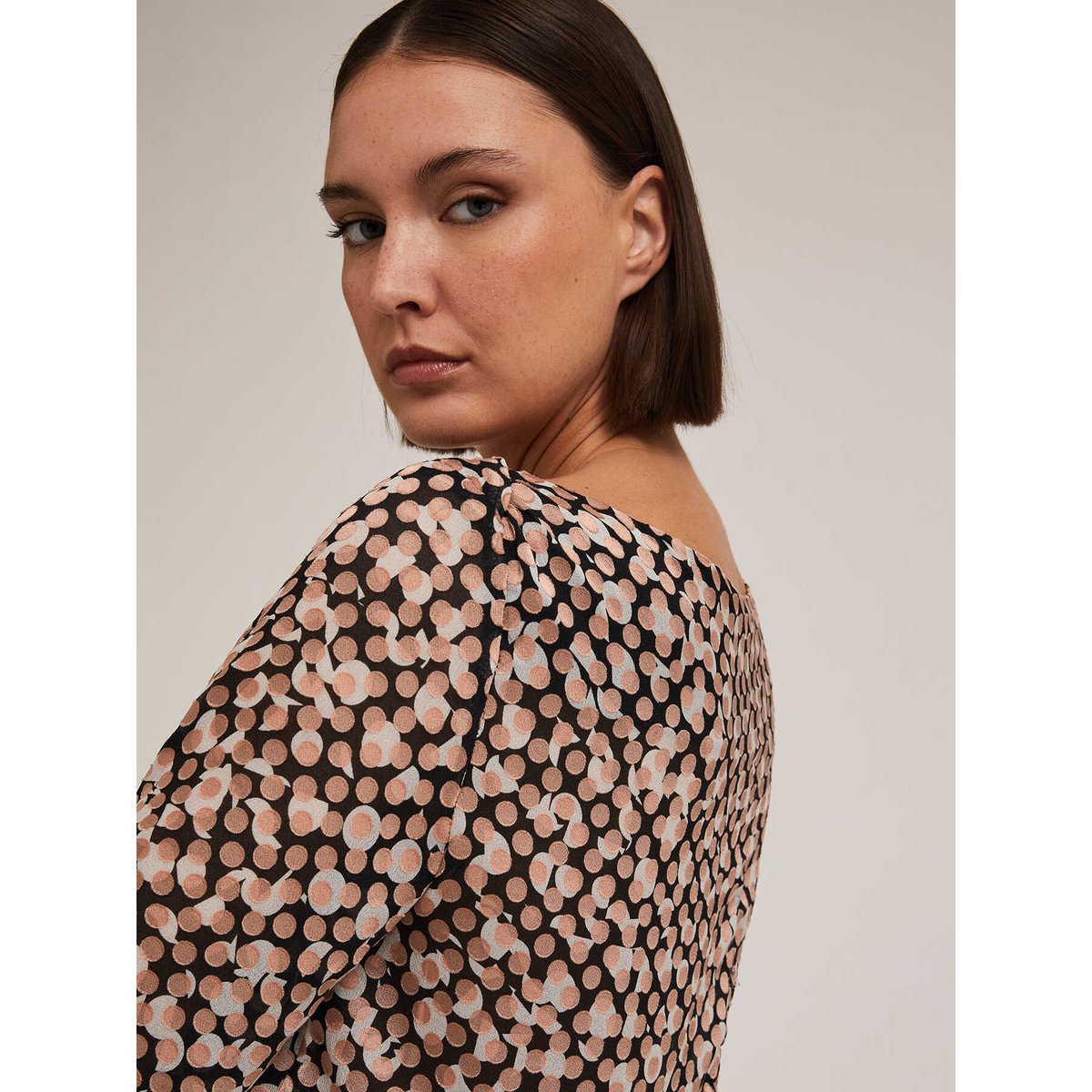 Blouse à imprimé dévoré à pois rose, MOTIVI