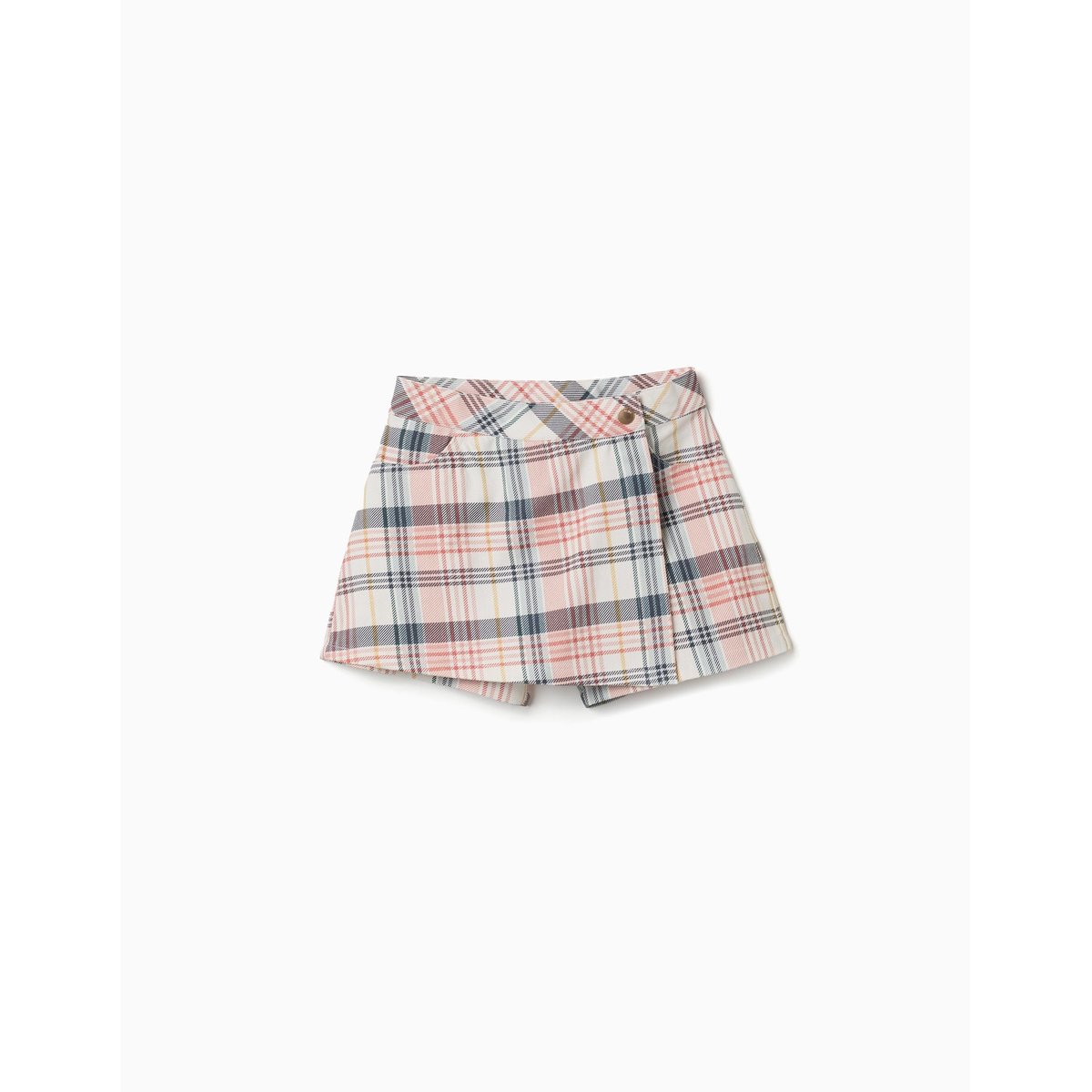 Jupe-short en sergé de coton à carreaux blanc, ZIPPY