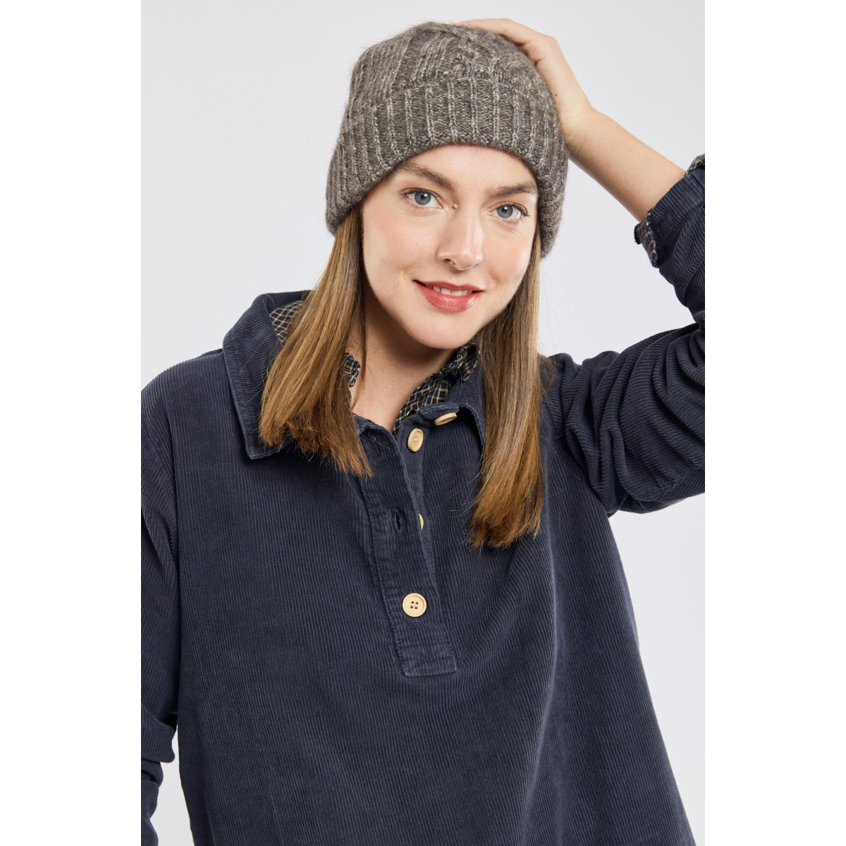 Bonnet avec torsades en coton et laine noir mélangé, ARMOR-LUX