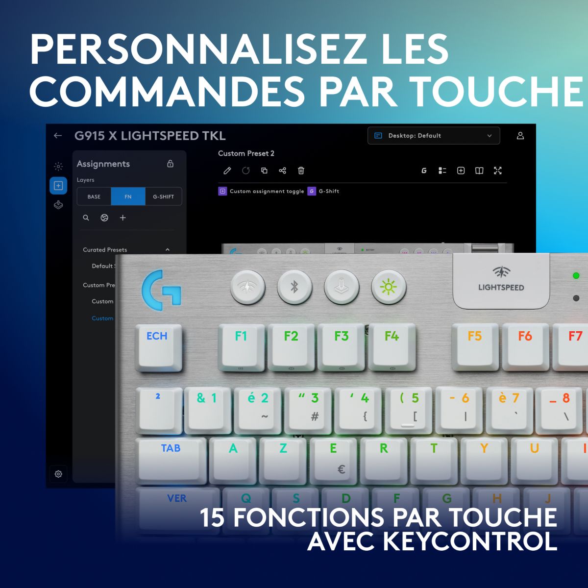 Clavier gamer sans fil G915 X Lightspeed TKL Tactile Blanc couleur unique, LOGITECH