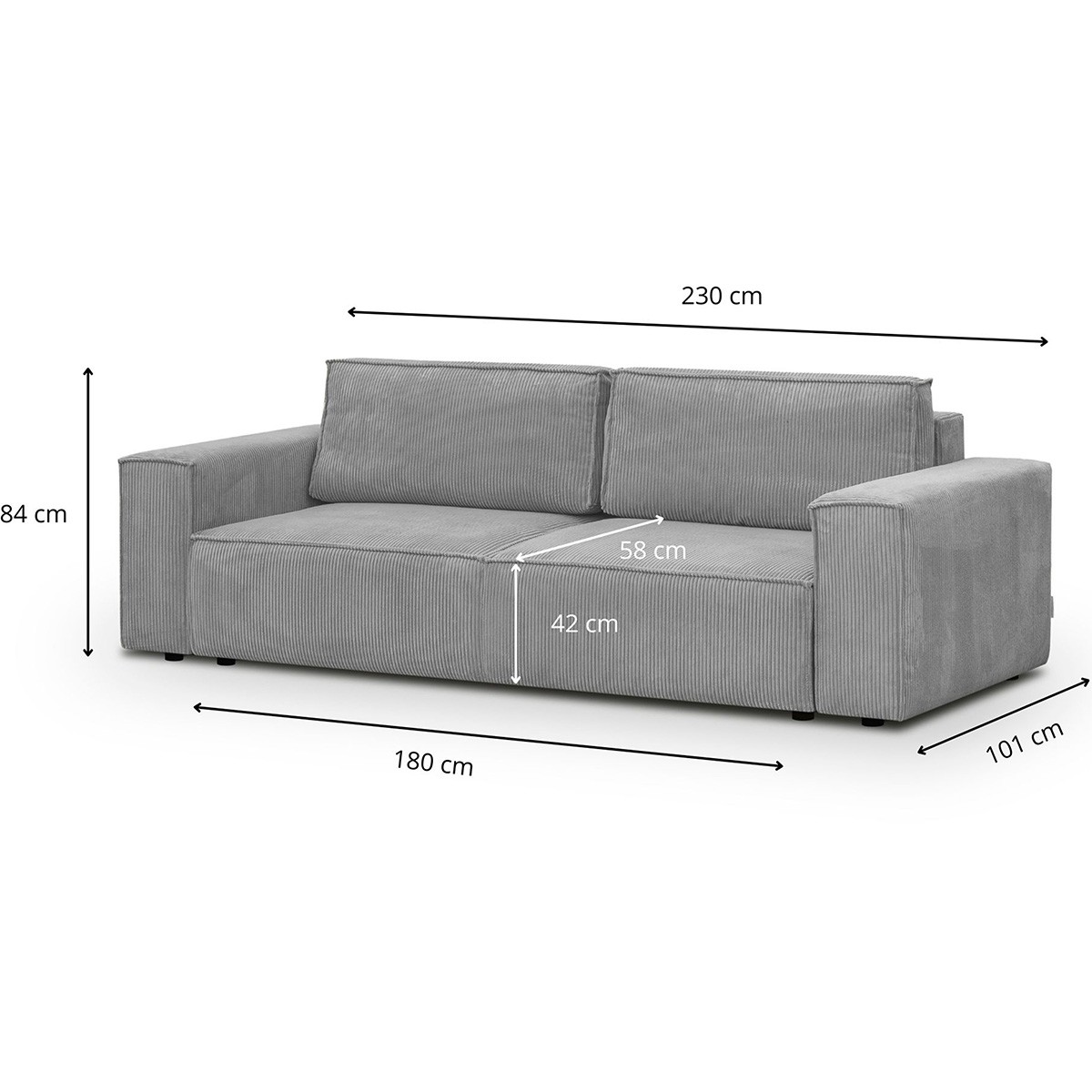 Canapé modulable 3 places en velours côtelé - Harper Mod gris clair, HOMIFAB
