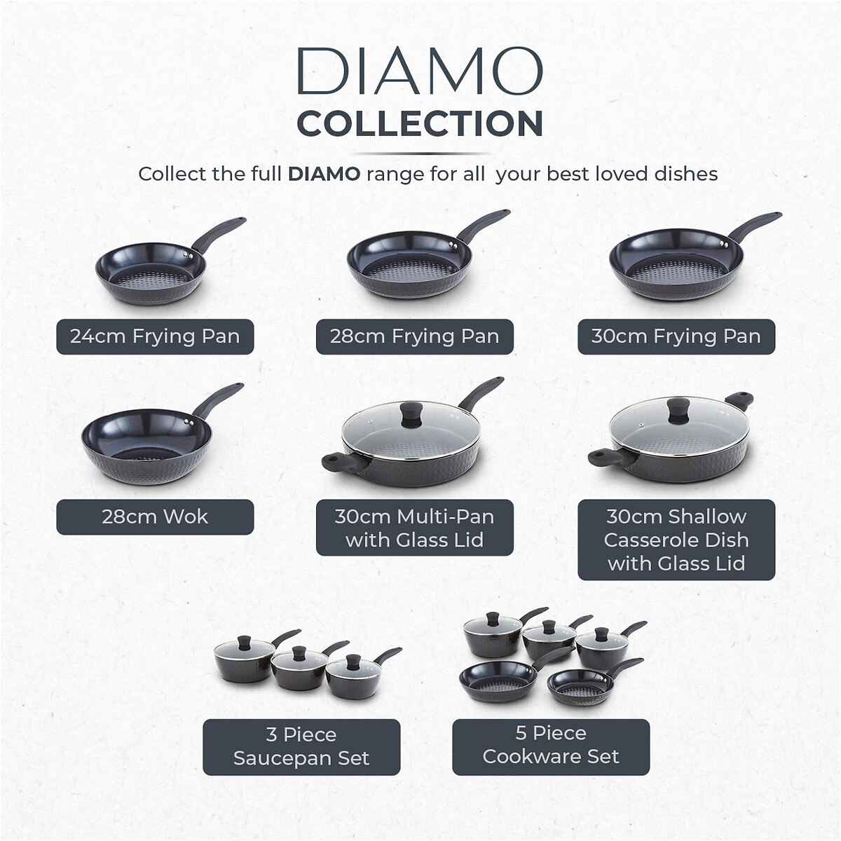 28cm Diamo Frying Pan with Black Diamond Coating black, TOWER