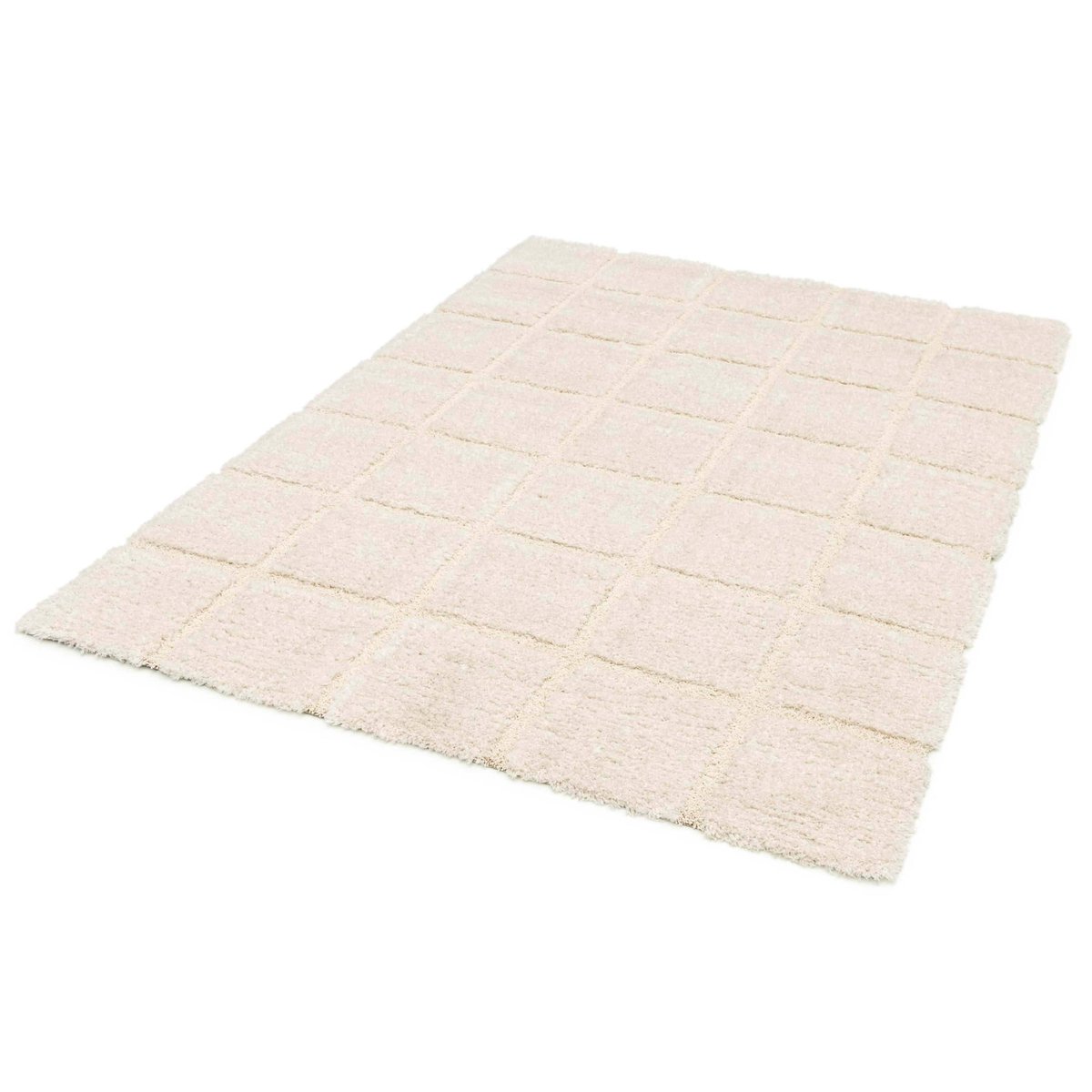Tapis shaggy en polyester recyclé, CHESSY blanc, OVIALA
