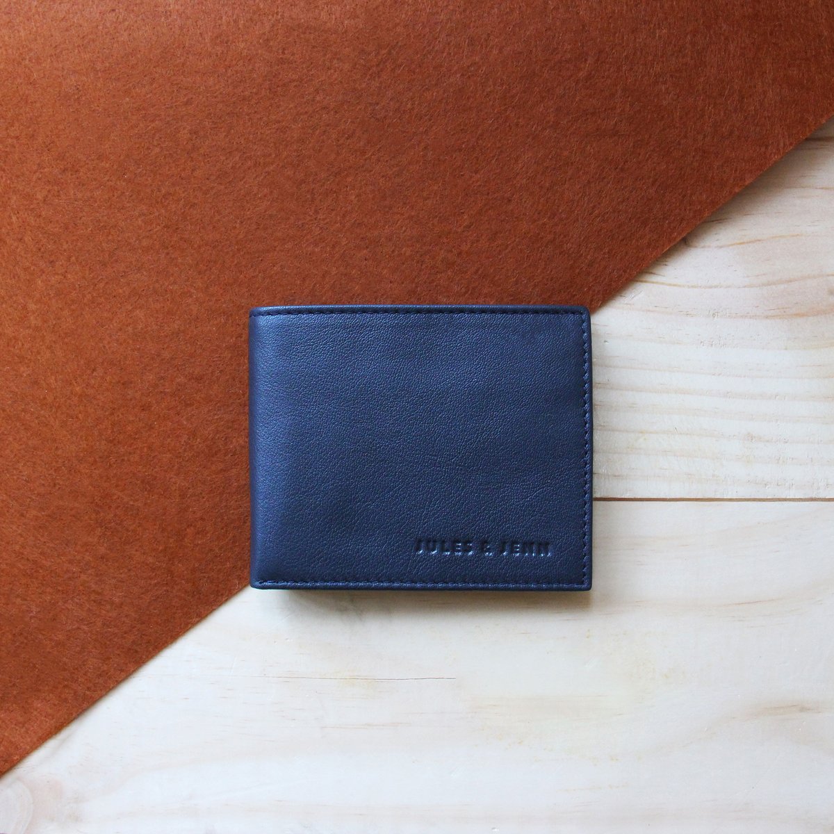Portefeuille essentiel cuir grainé bleu, JULES & JENN