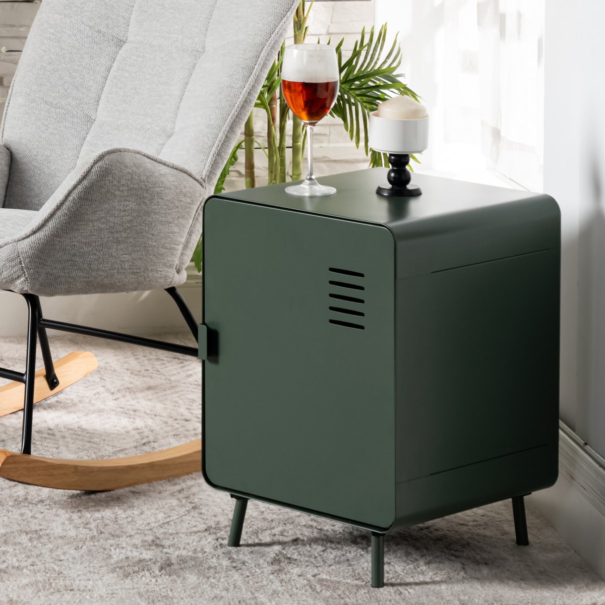 Table de chevet en métal, WALNUTNIGHT vert foncé, MEUBLES COSY