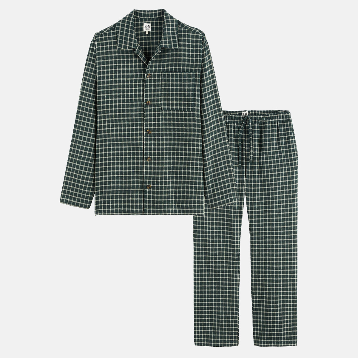 Pigiama in flanella di puro cotone quadri verde, LA REDOUTE COLLECTIONS