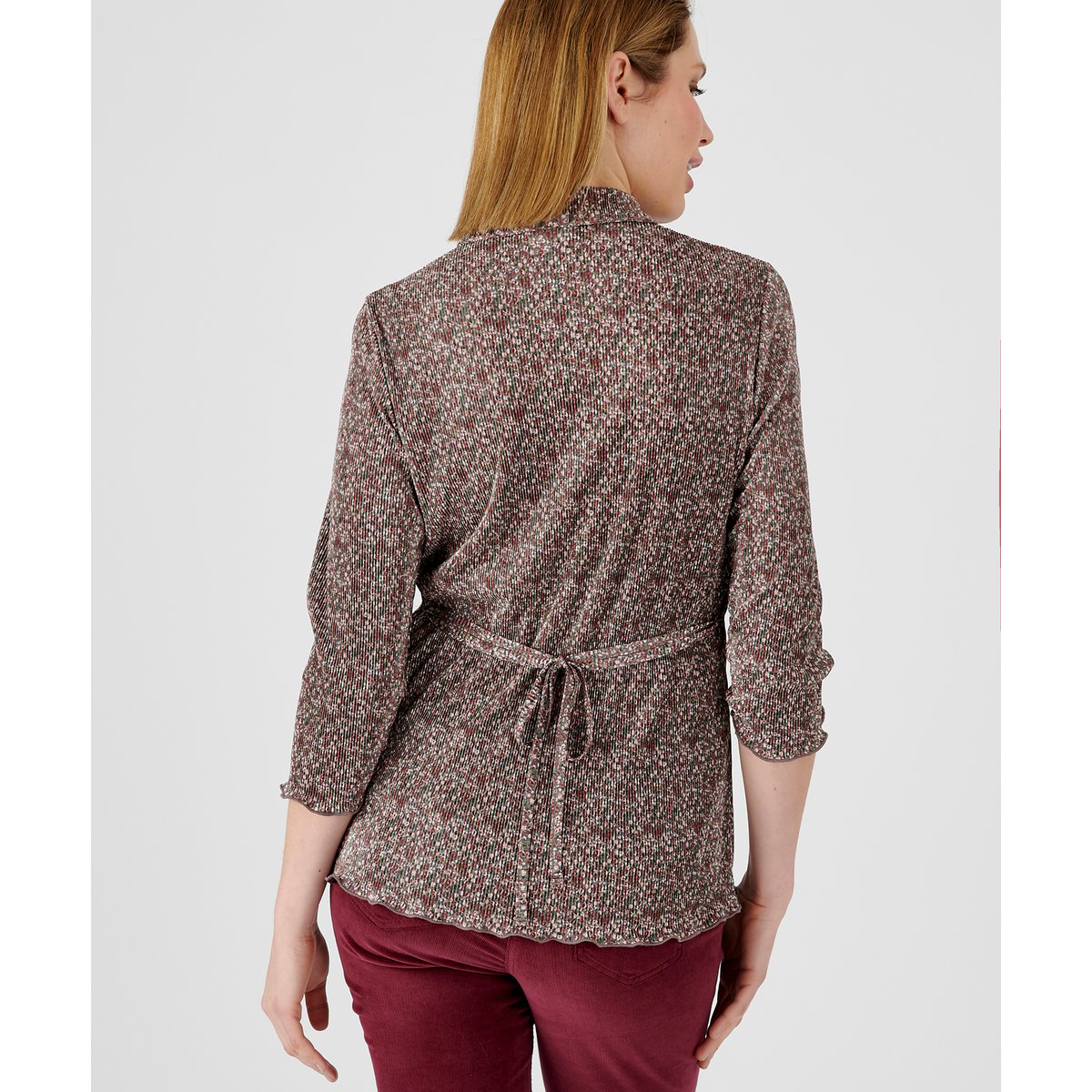 Chemisier plissé manches 3/4 gris fleuri, DAMART