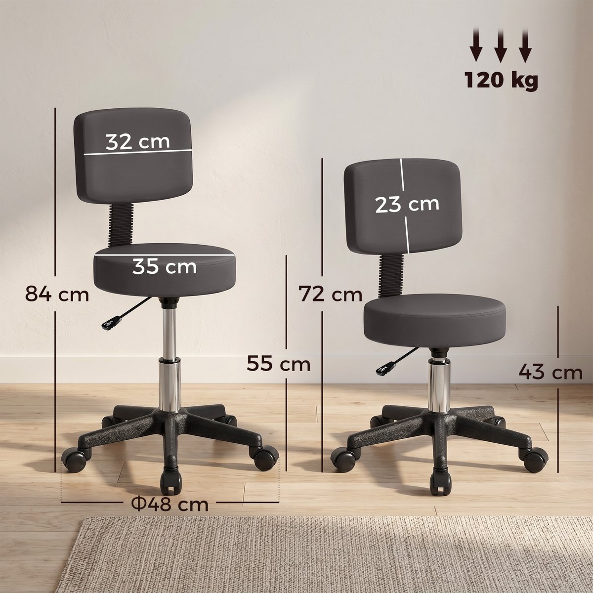 Tabouret de salon PU Gris gris, noir, HOMCOM