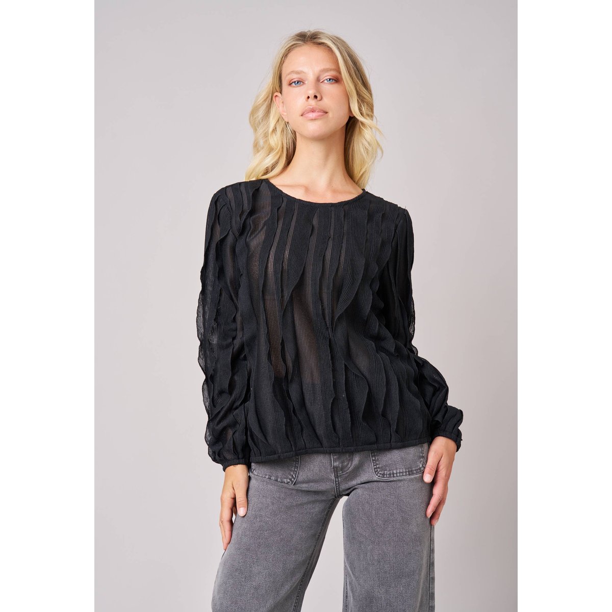 Blouse femme en maille fantaisie FRIANA noir, DEELUXE