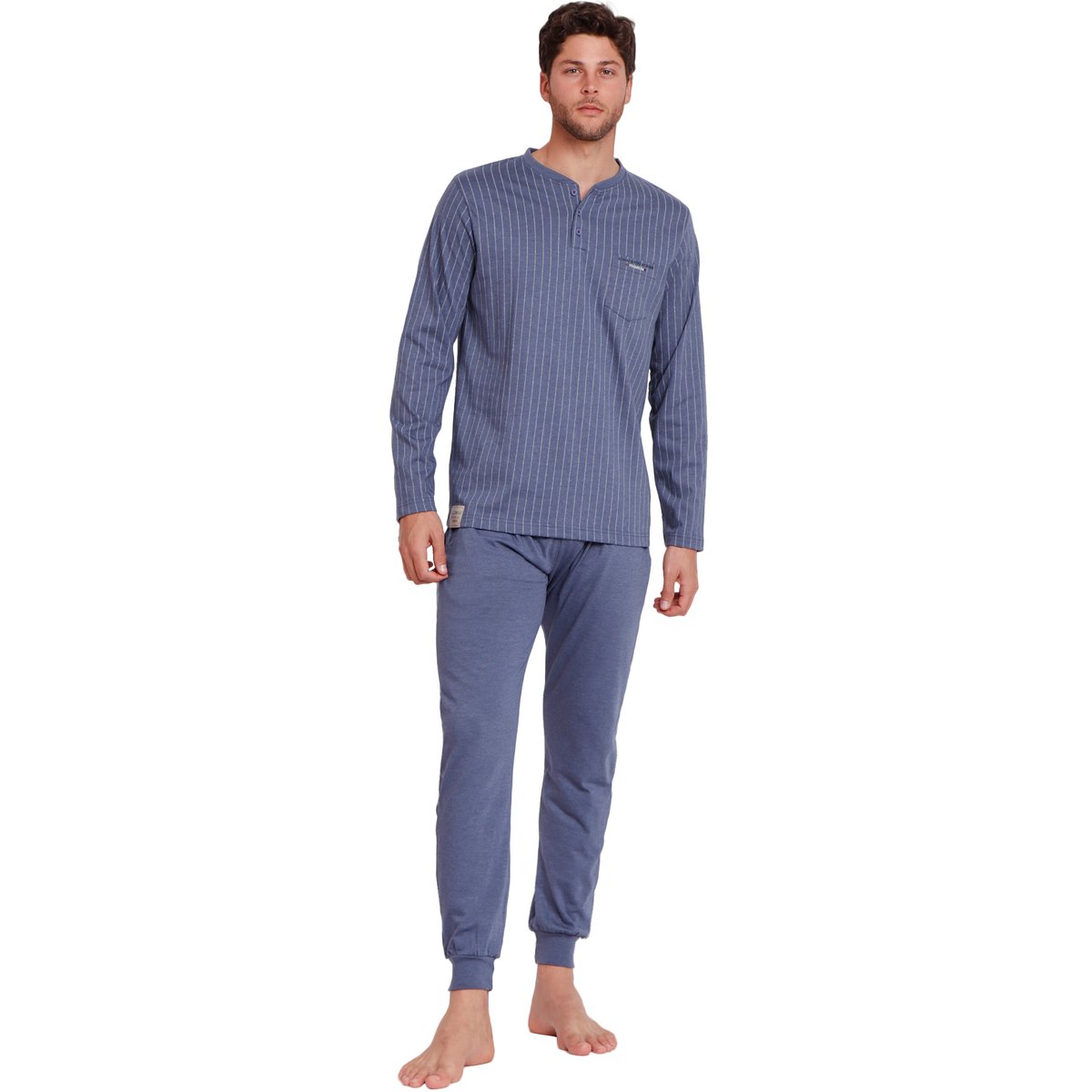 Pyjama tenue pantalon polo manches longues Blue Premium bleu, ADMAS