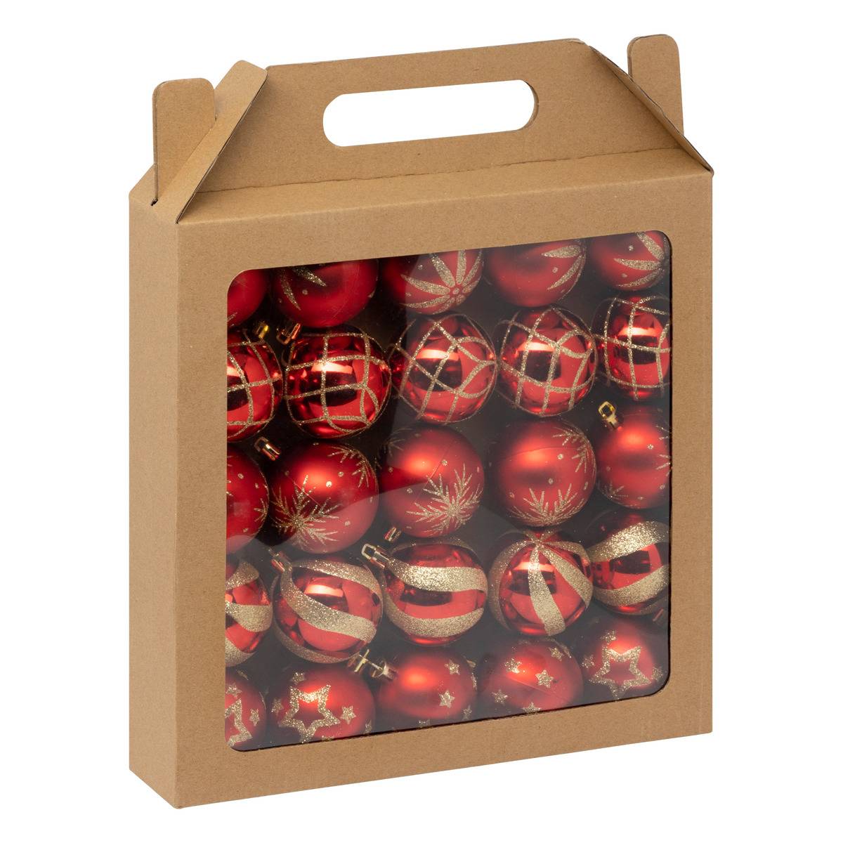 Boules de Noël "Colorama de Noël" lot de 25 en plastique recyclé D6cm bleu doré rouge, ATMOSPHERA