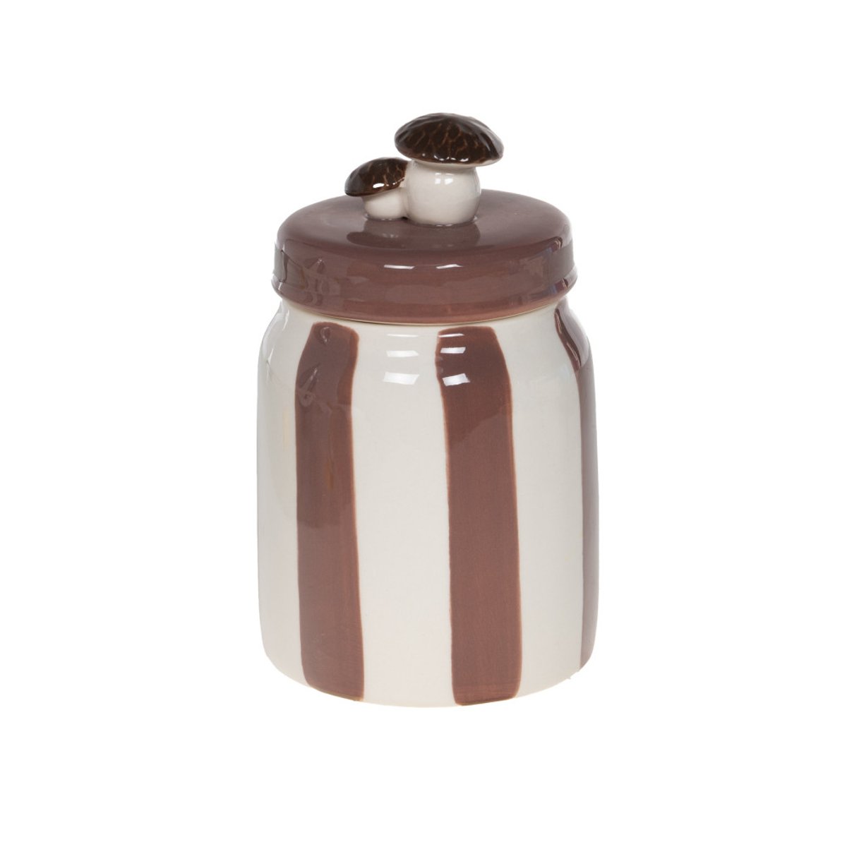 Boite champignon H11 cm rayée chocolat en céramique crème / ivoire, AMADEUS