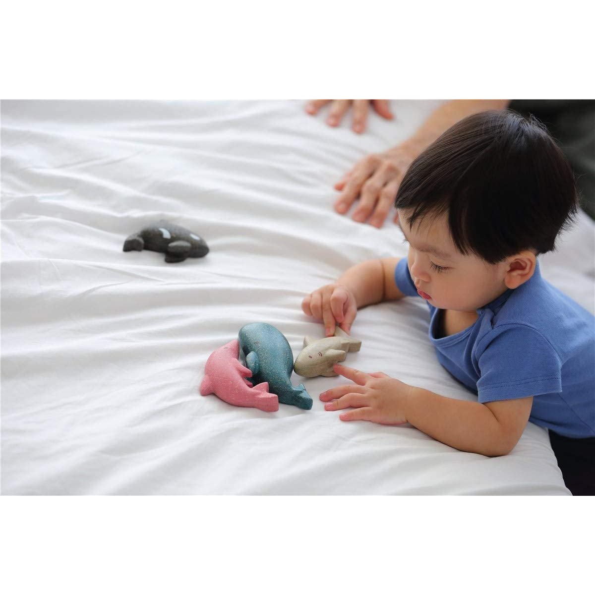 Lot de 4 figurines animaux de la mer bleu, rose, gris, PLAN TOYS
