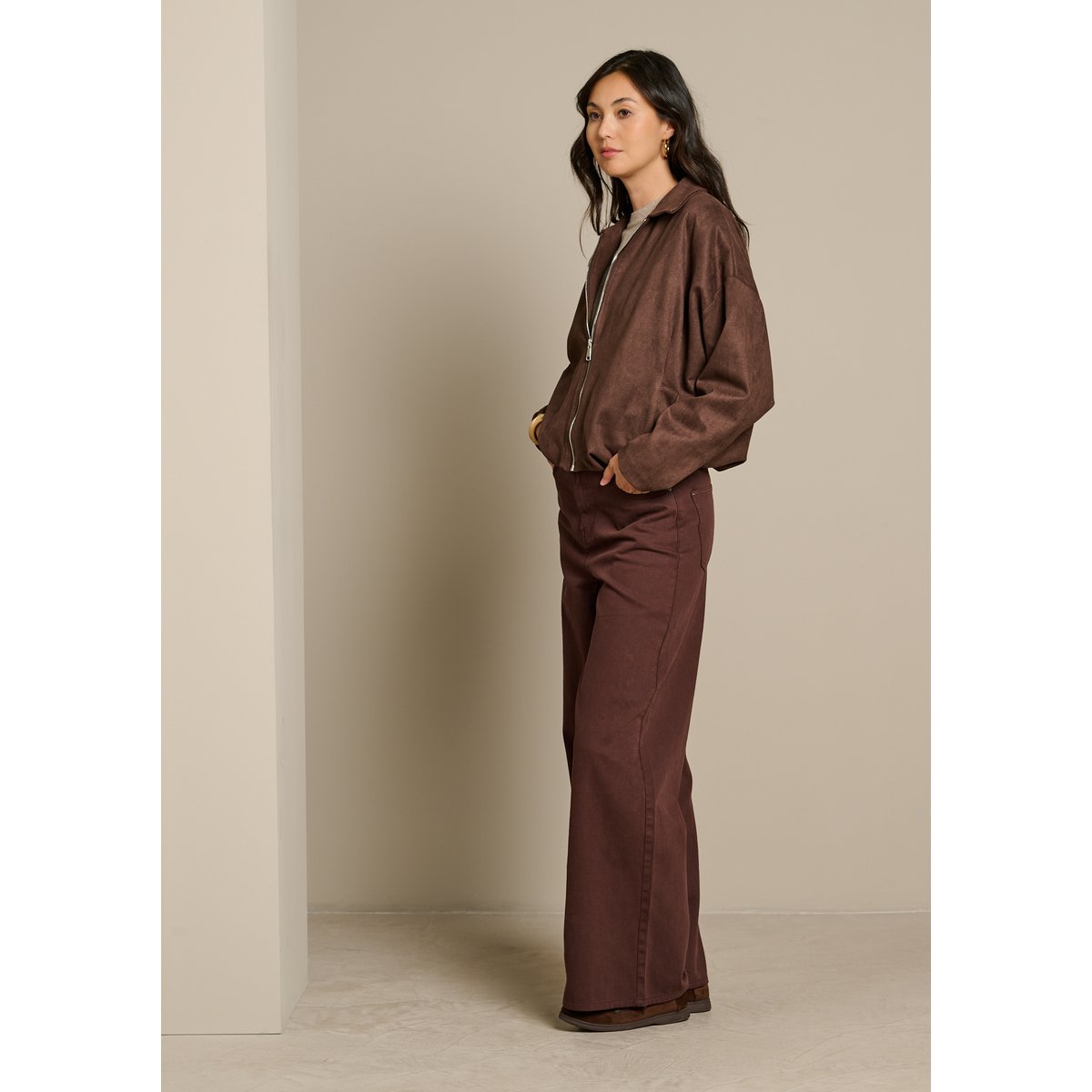 Veste suédine ballon brun fonce chocolate, LOLALIZA