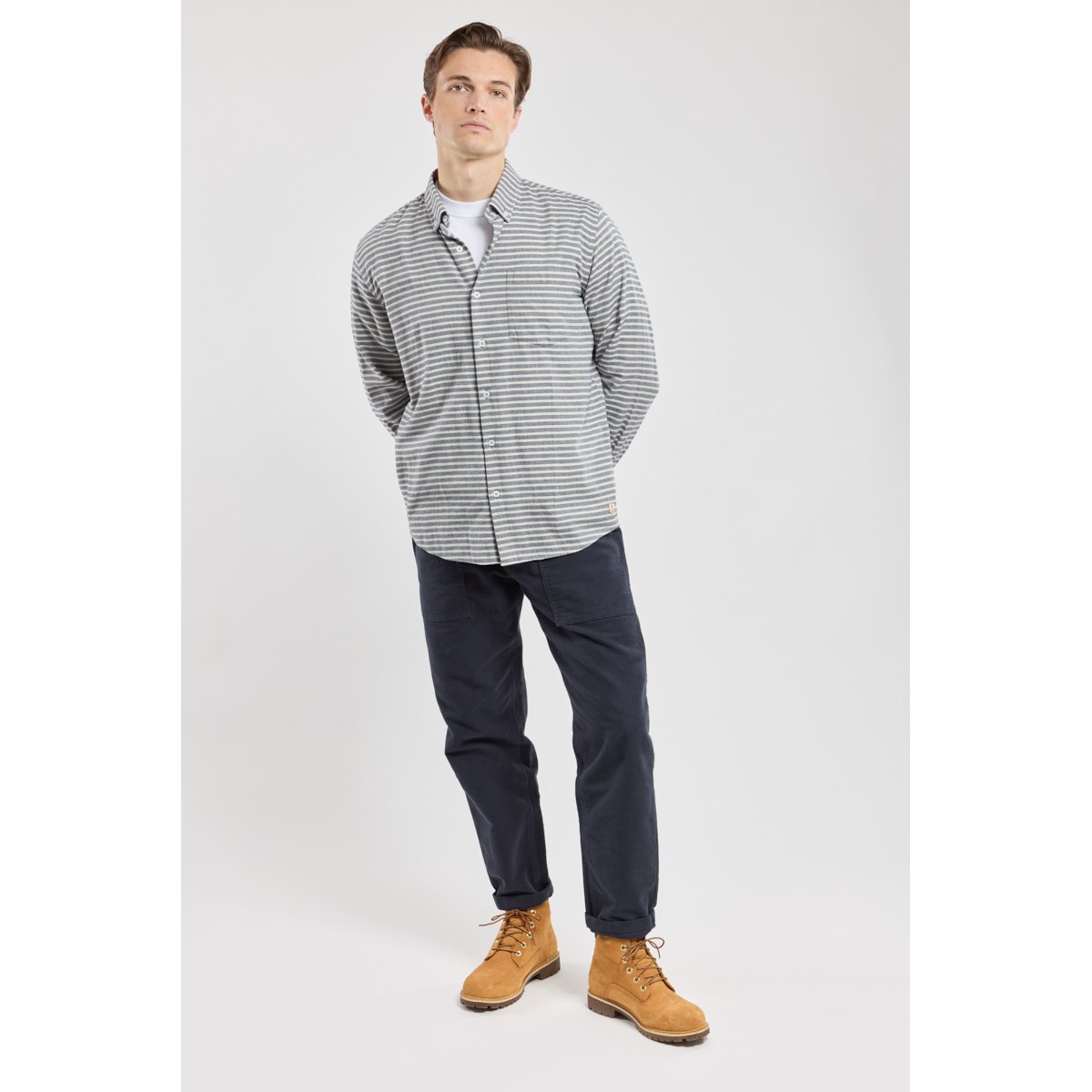Chemise rayée coupe droite en coton marin marine deep, ARMOR-LUX