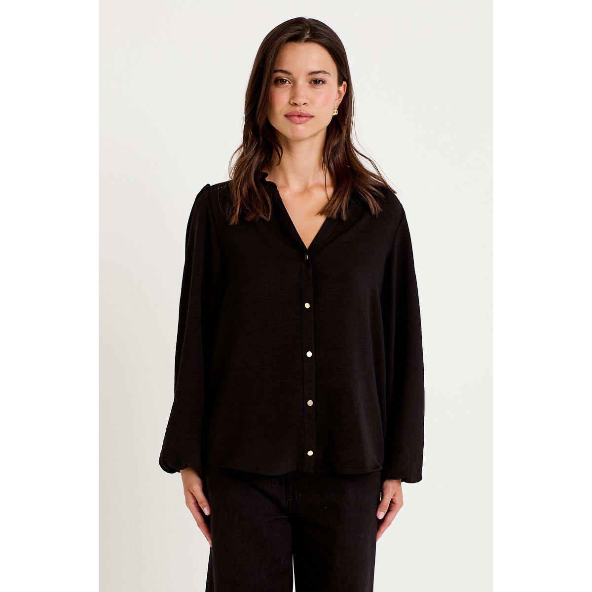 Blouse droite col v manches longues noir, CACHE CACHE