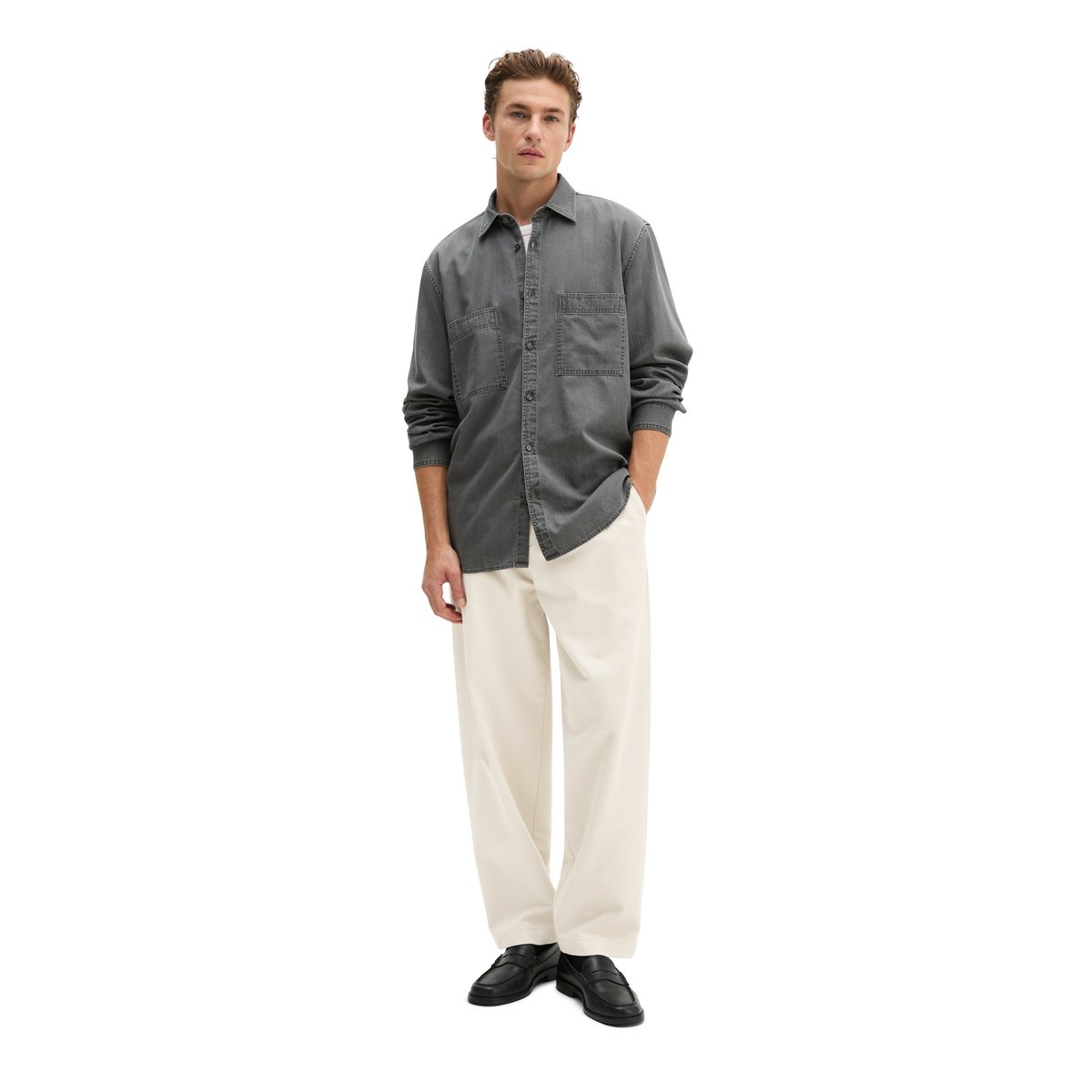 Chemise en jean coupe classique en denim de coton bio léger gris, MARC O'POLO