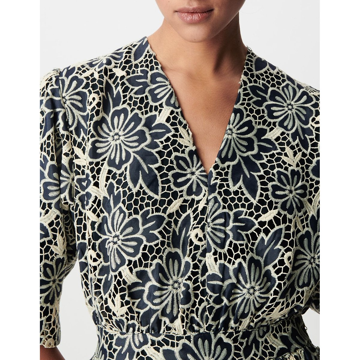 Printed Short Sleeve V-Neck Full Mini Dress navy, IKKS