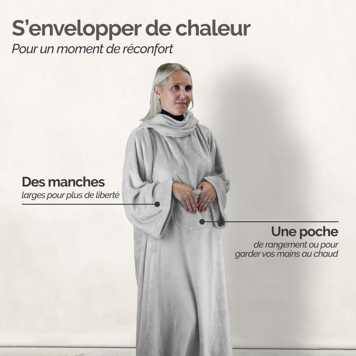 Plaid intégral avec manches adulte gris, VIVEZEN