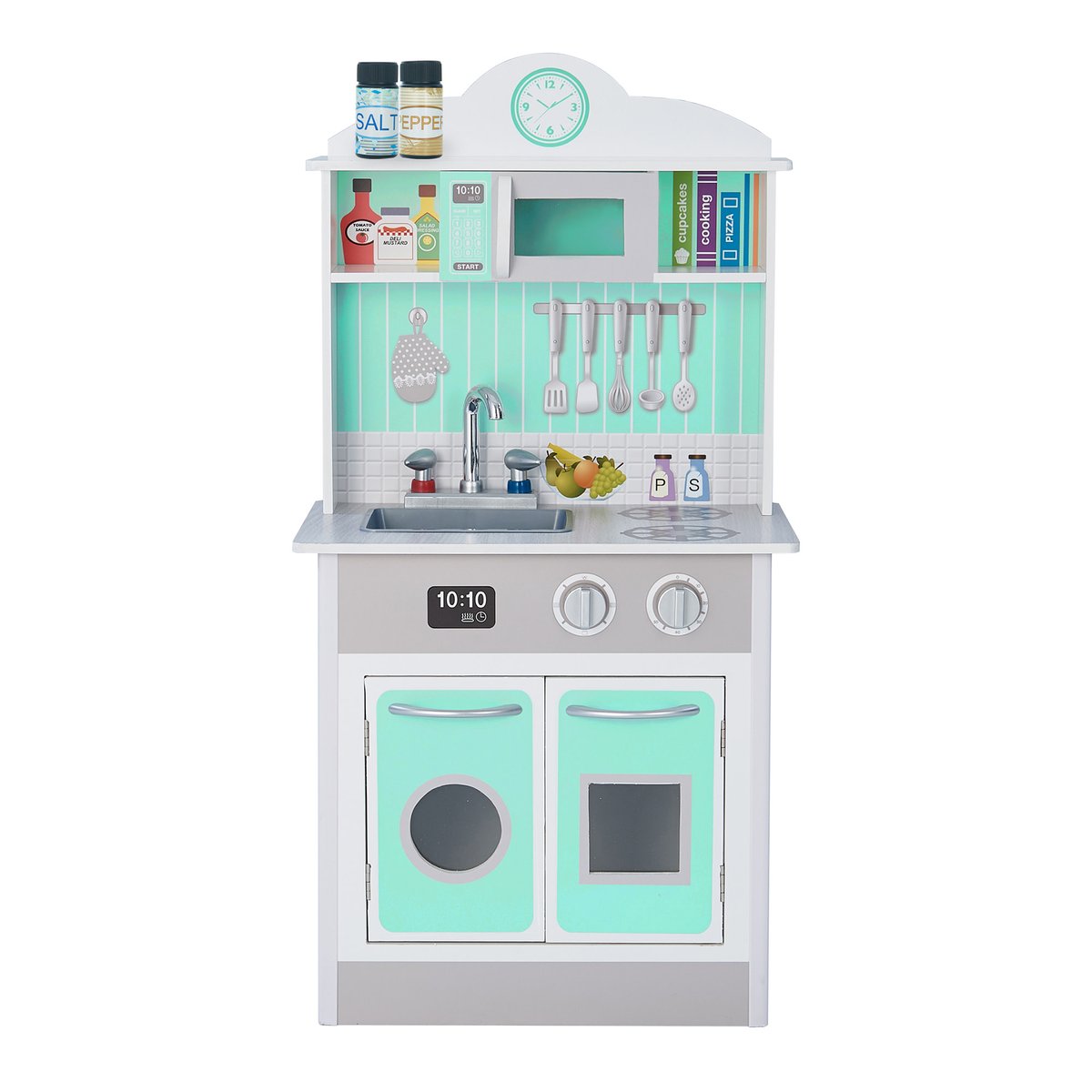 Cuisine Enfant avec évier, four et rangements, Bois, LITTLE CHEF gris, TEAMSON KIDS