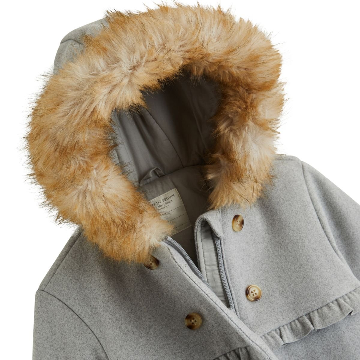 Manteau enfant avec capuche Jeanne gris, PETIT BEGUIN