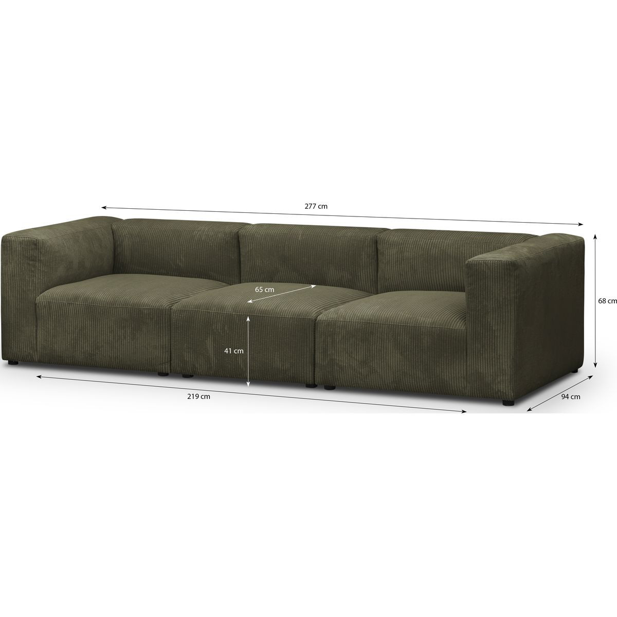 Canapé modulable 4 places en velours côtelé - MODULO vert kaki, HOMIFAB