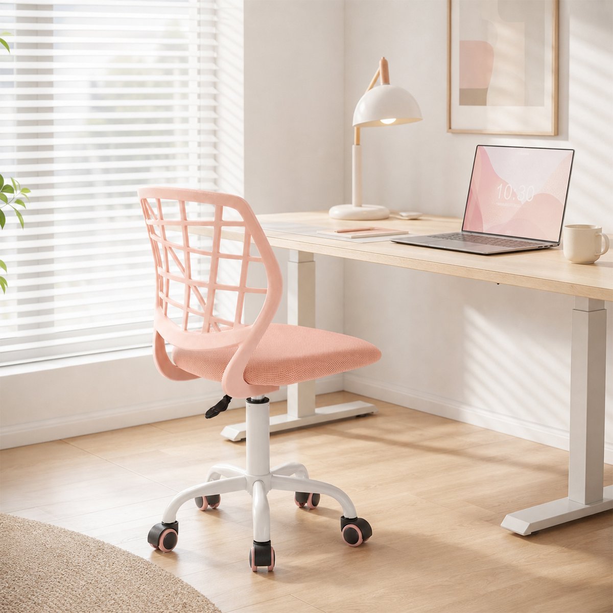 Chaise de bureau pivotante réglable en hauteur en maille, CARNATION PLICA rose blush, MEUBLES COSY