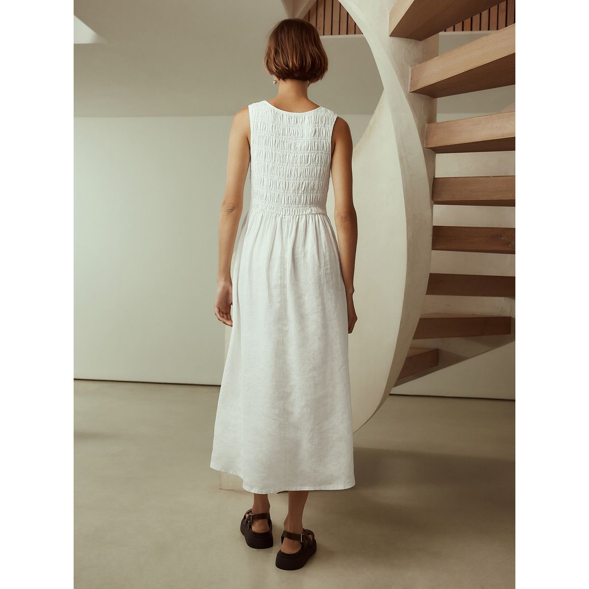 Robe d'été mi-longue froncée blanc, NEXT