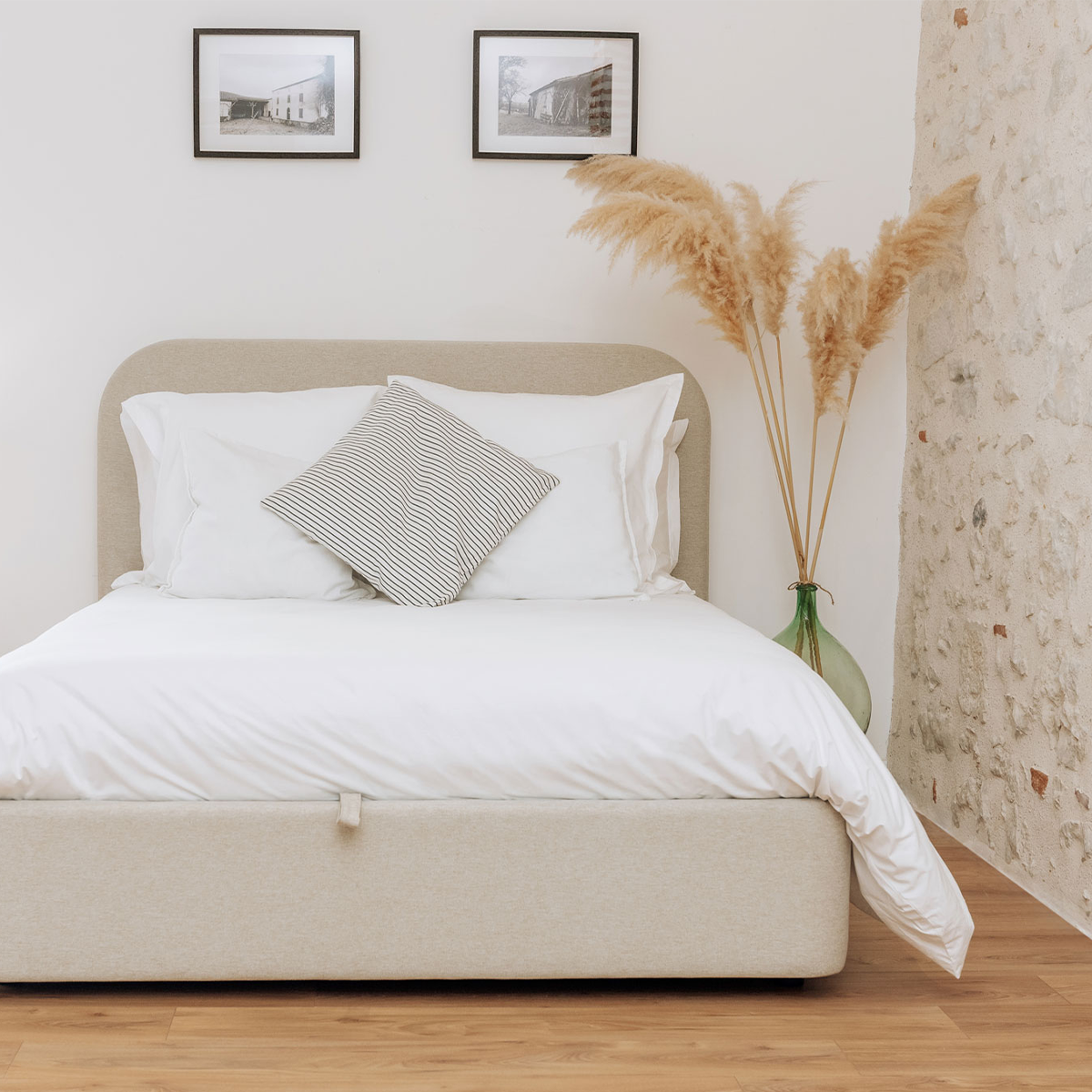 Lit Coffre tissu beige beige, SLOME