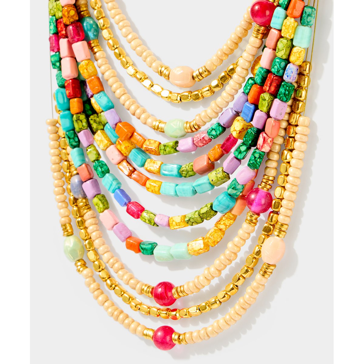Collier à Rangs Perles Colorées or, JOE BROWNS