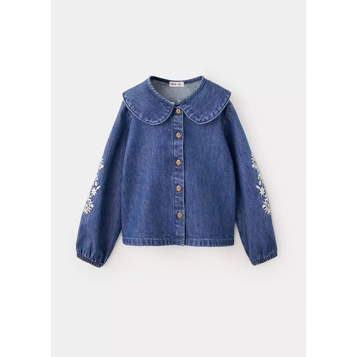 Blouse denim broderies bleu moyen, MANGO BABY