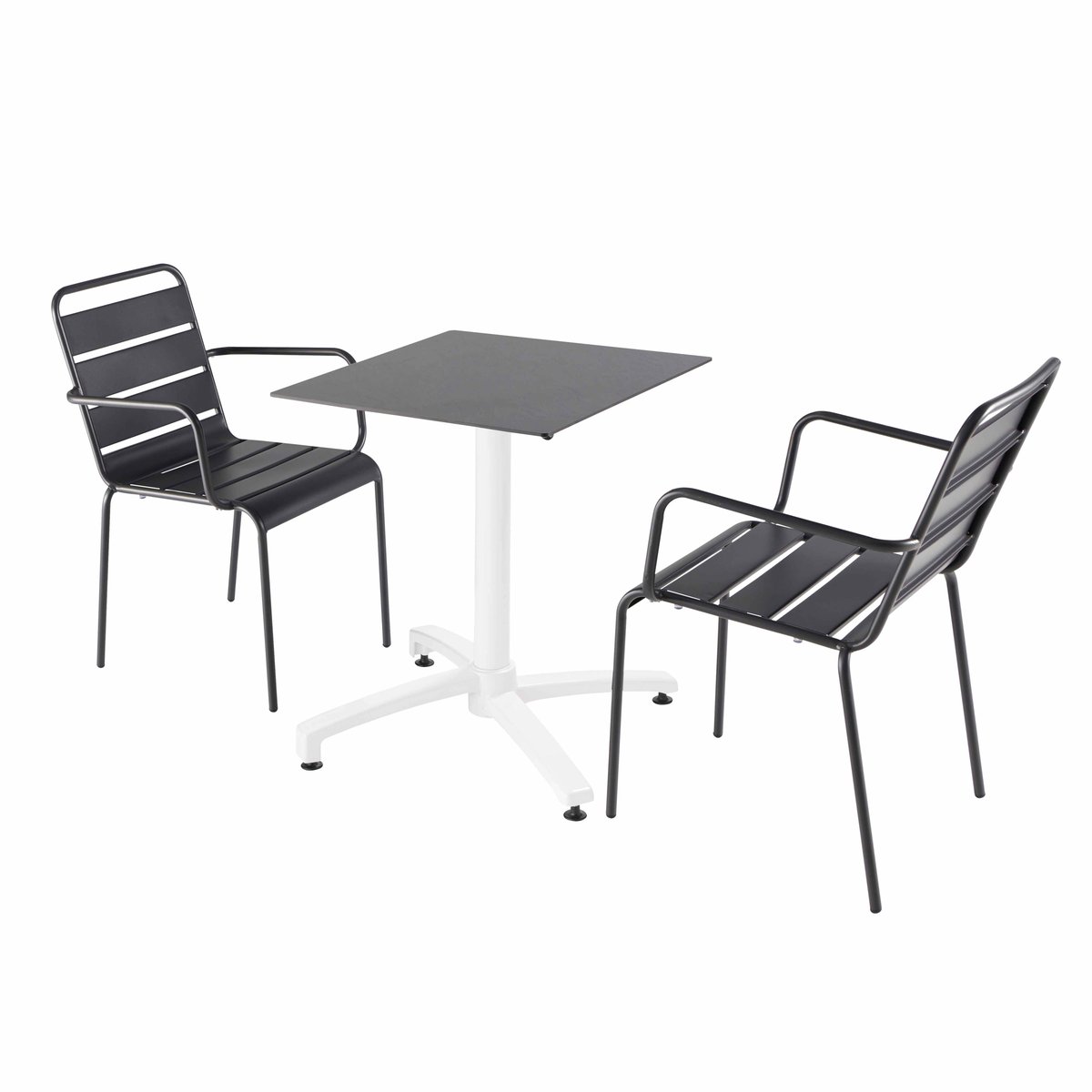 Table 60x60 cm inclinable stratifiée avec pied blanc et chaises en métal, OPERA gris, OVIALA