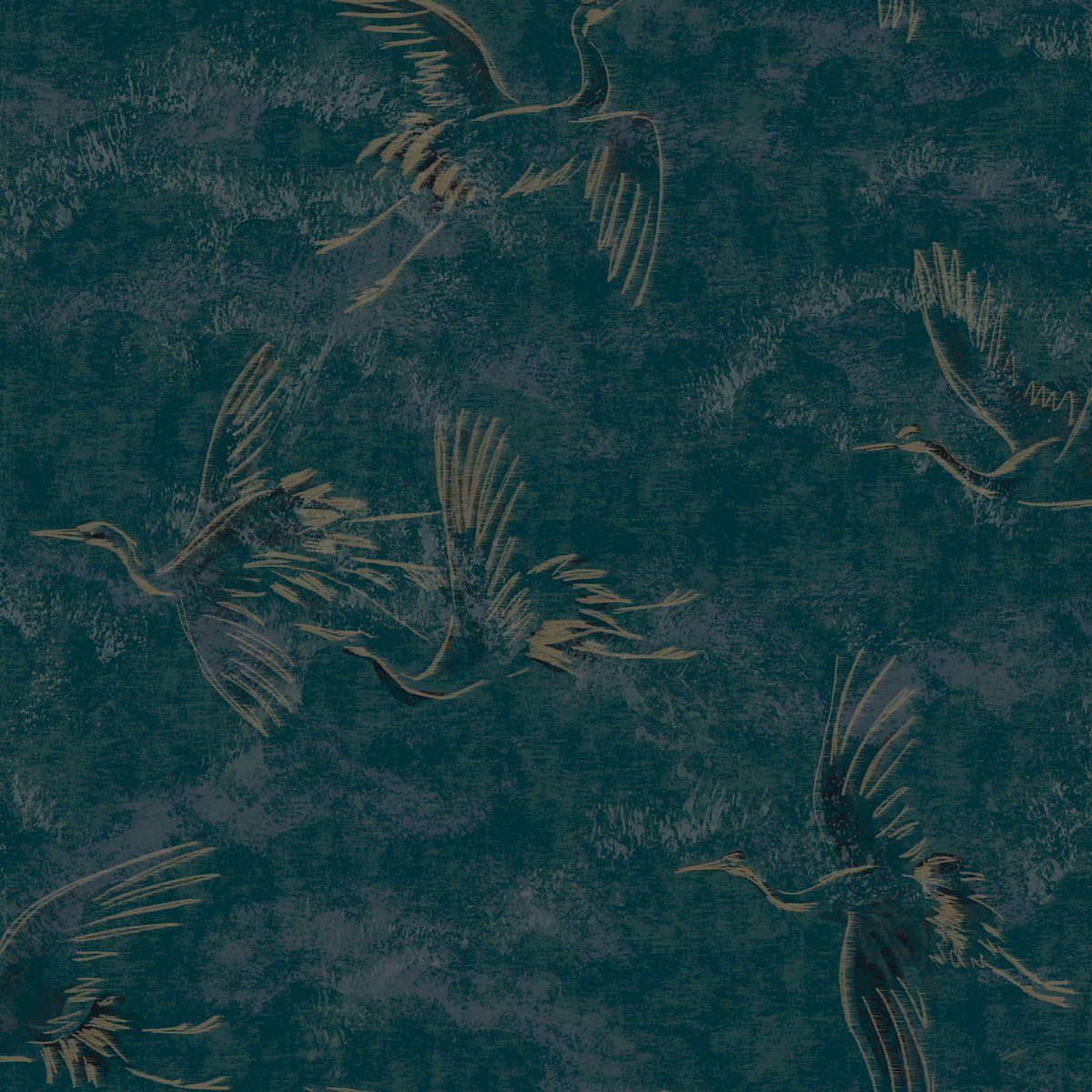 Papier peint Grues vol de nuit vert, gris, ART FOR THE HOME