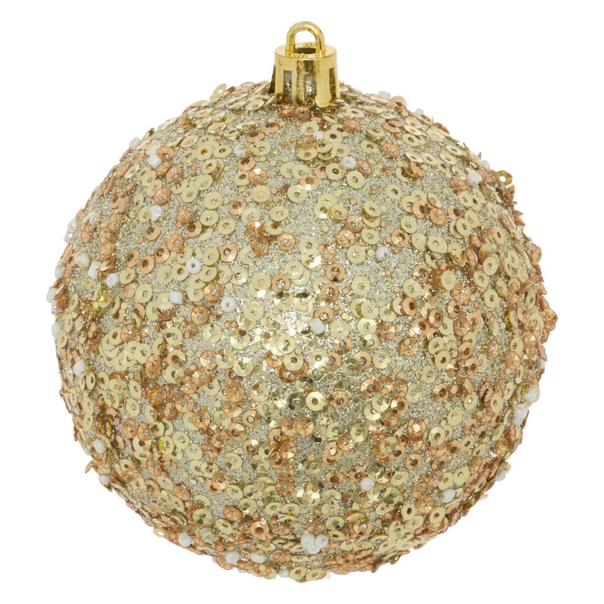 Lot de 3 boules de Noël en plastique perles et sequins dorés D. 80 mm dore, FEERIC LIGHTS & CHRISTMAS