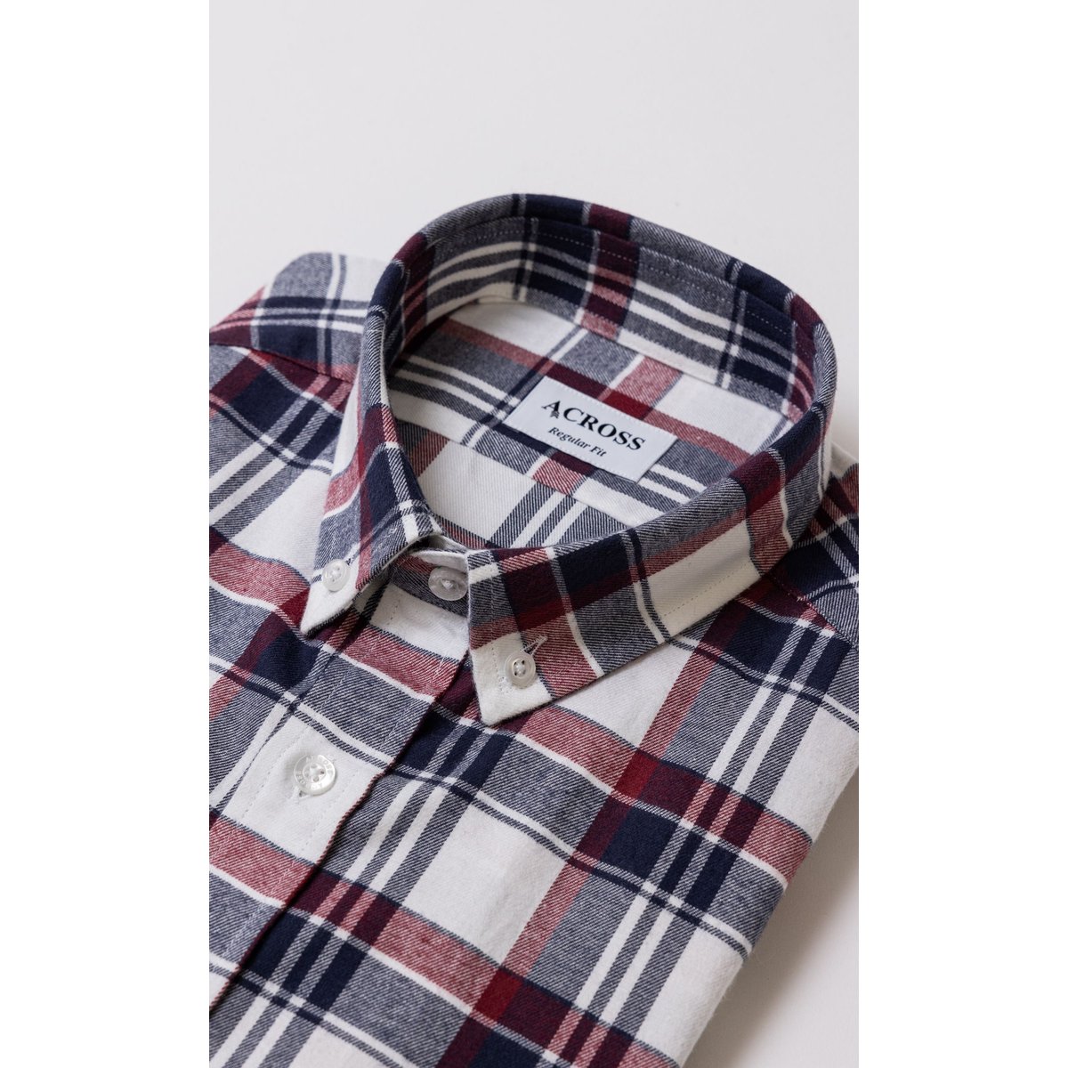 Chemise Regular fit sport grands carreaux en cotton gratté bleu marine, ACROSS