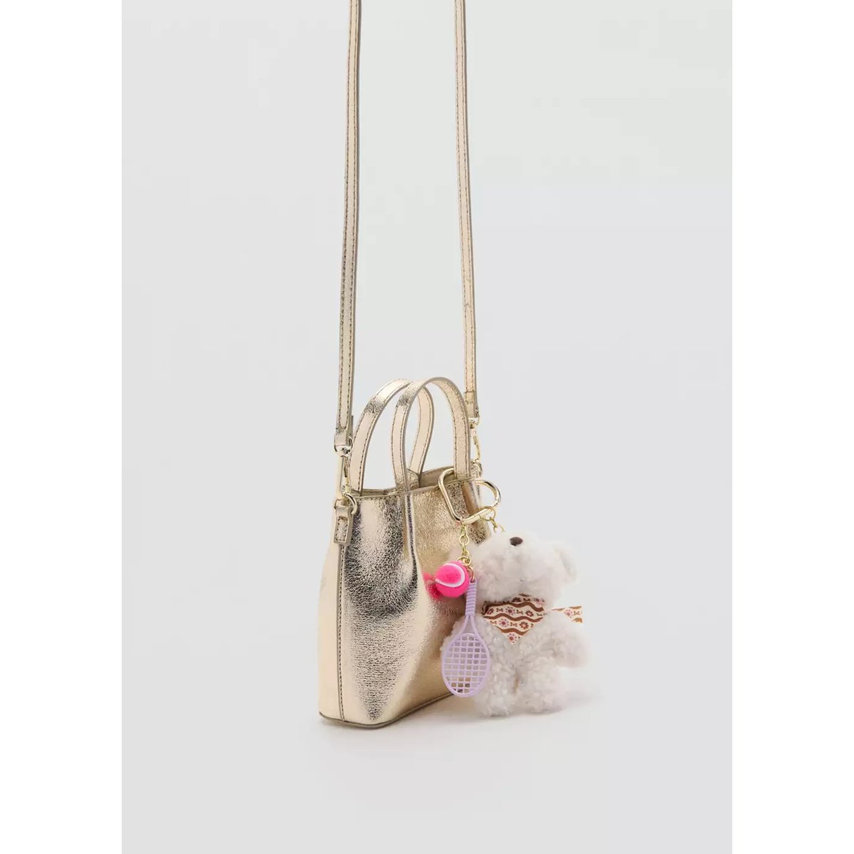 Sac métallisé avec breloque ours or, MANGO KIDS