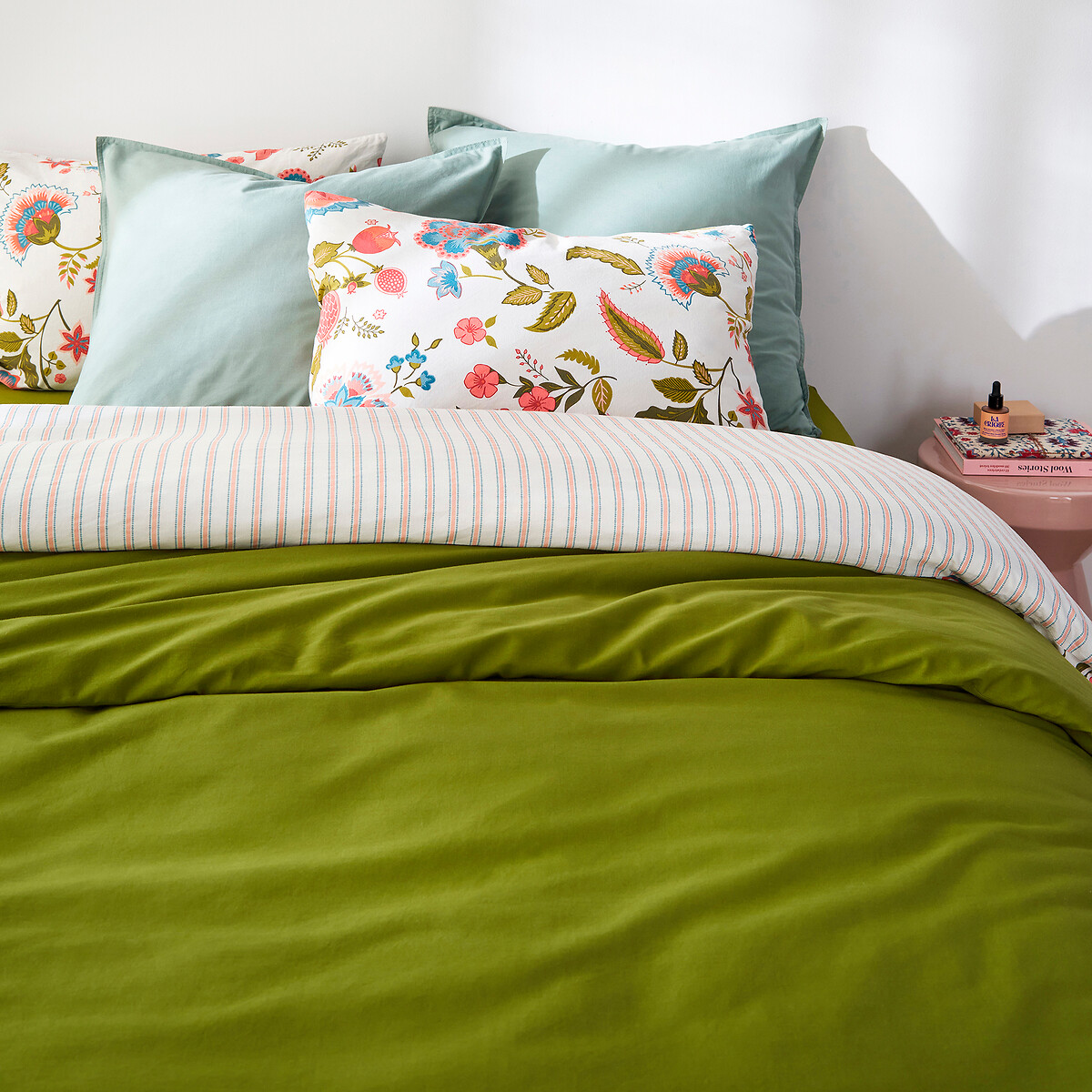 Housse de couette unie en coton lavé, Scenario vert olive, LA REDOUTE INTERIEURS