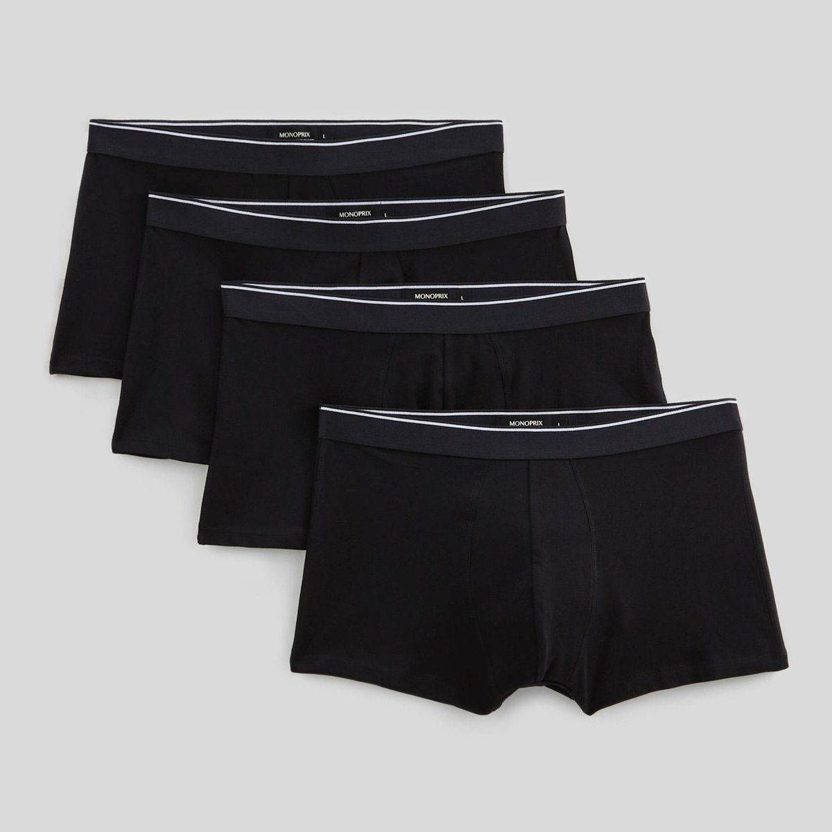 Lot de 4 boxers en coton, certifié OEKO-TEX noir, MONOPRIX