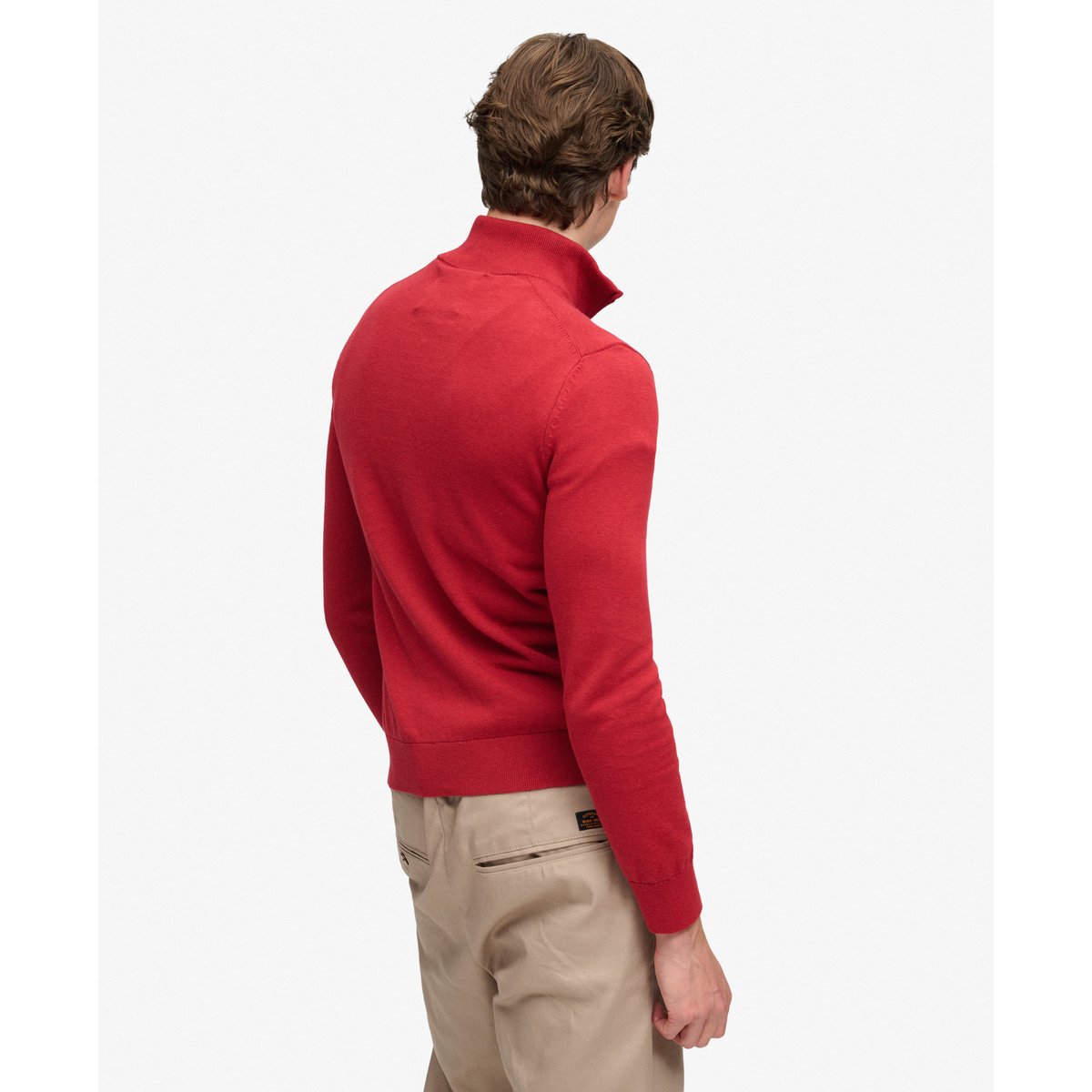 Pull à demi-zip en coton Preppy Essential rouge cramoisi chiné, SUPERDRY