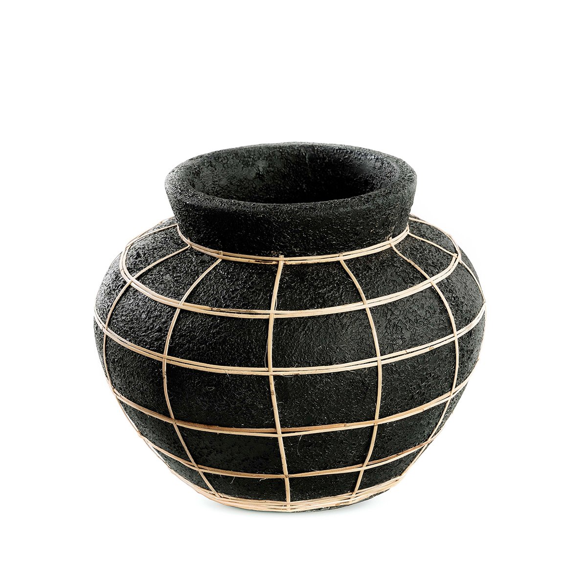 Vase en terre cuite et rotin BELLY noir beige, BAZAR BIZAR