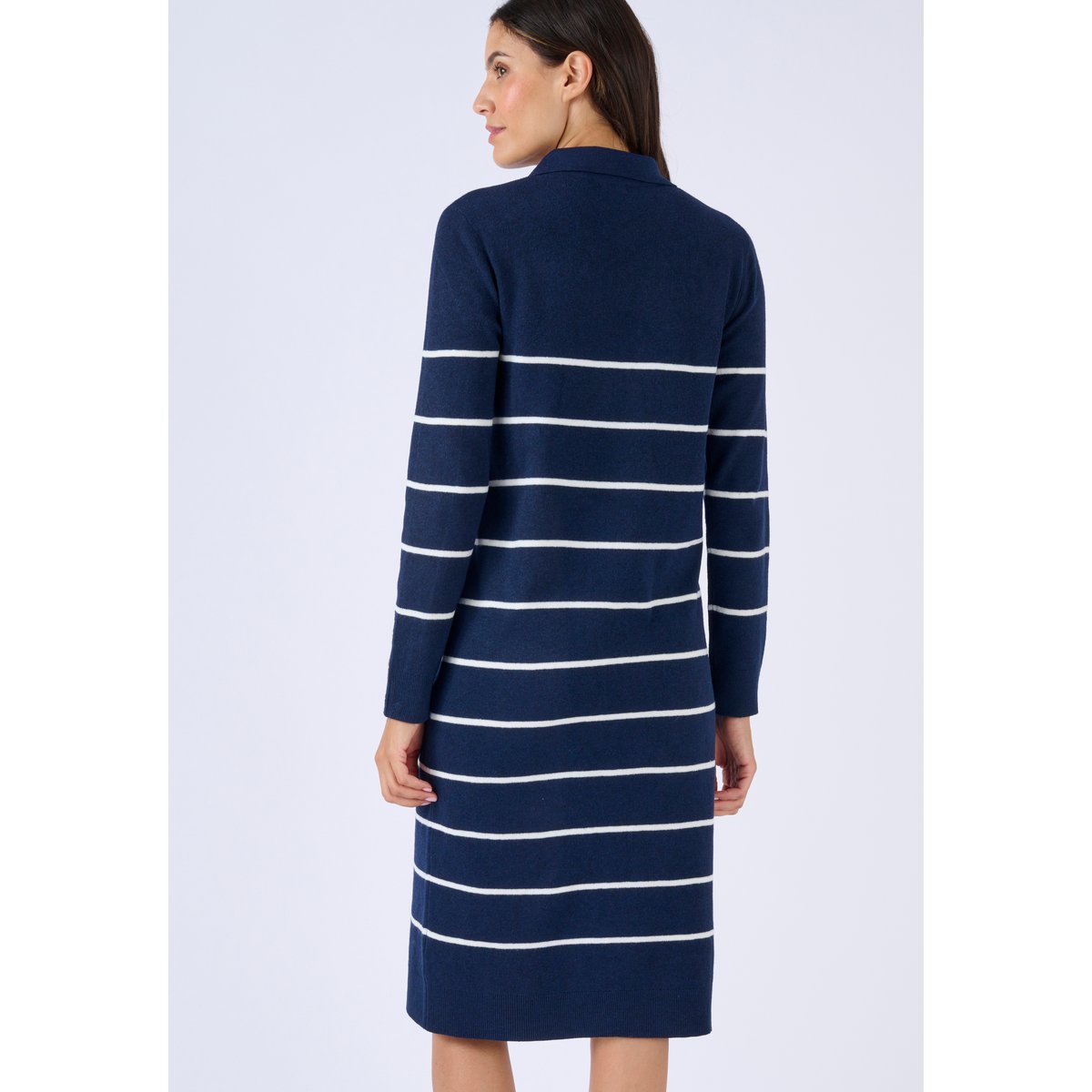Robe-pull col polo rayée bleu marine, DAMART