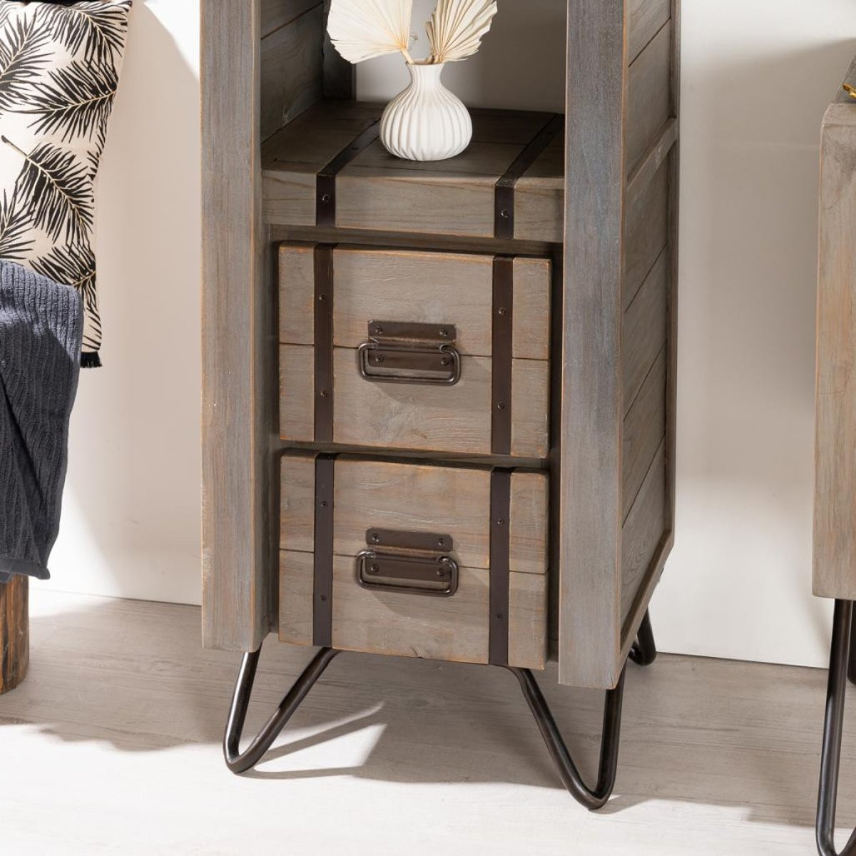 Colonne de en métal et bois rectangle 190 cm LOFT gris, WANDA COLLECTION