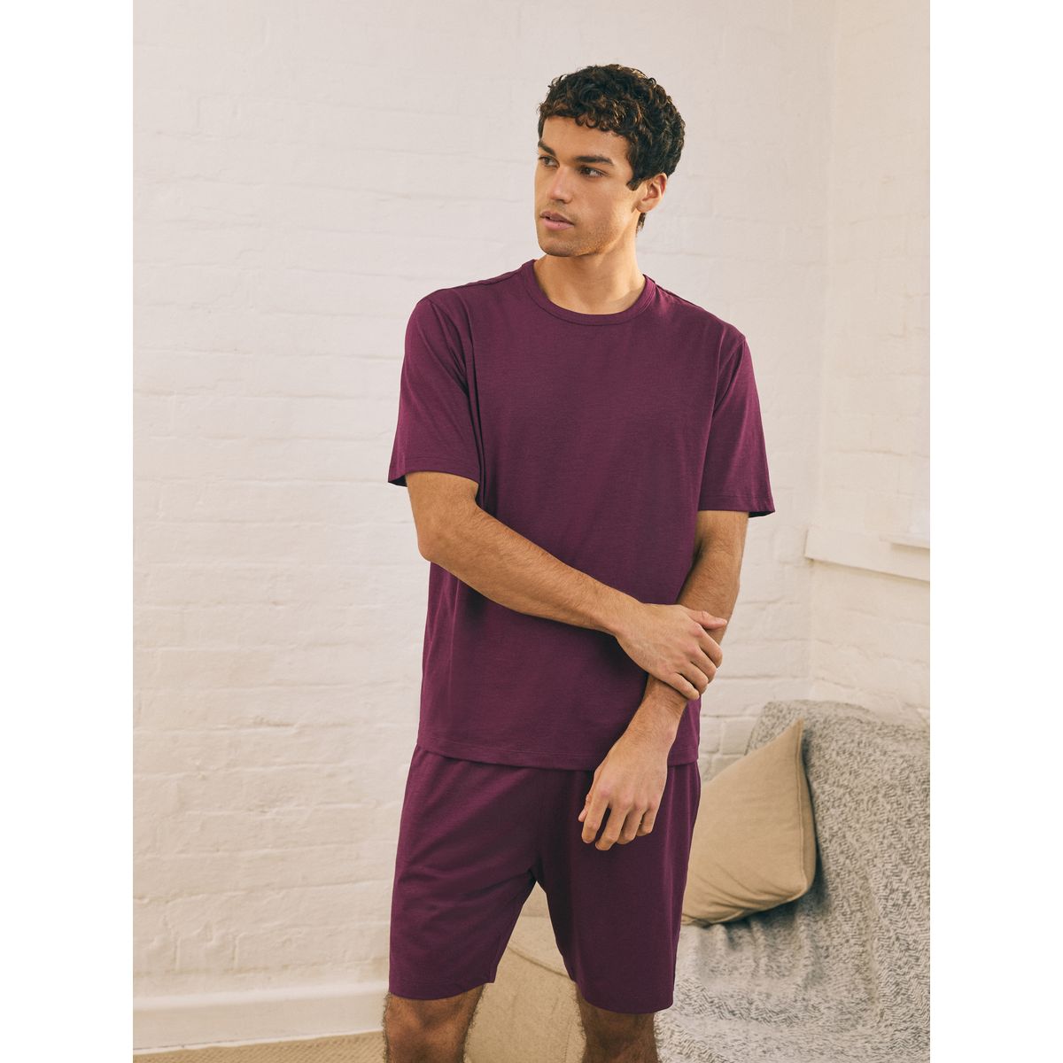Pyjama en jersey à manches courtes, lot de 3 bleu/vert kaki/rouge bordeaux, NEXT