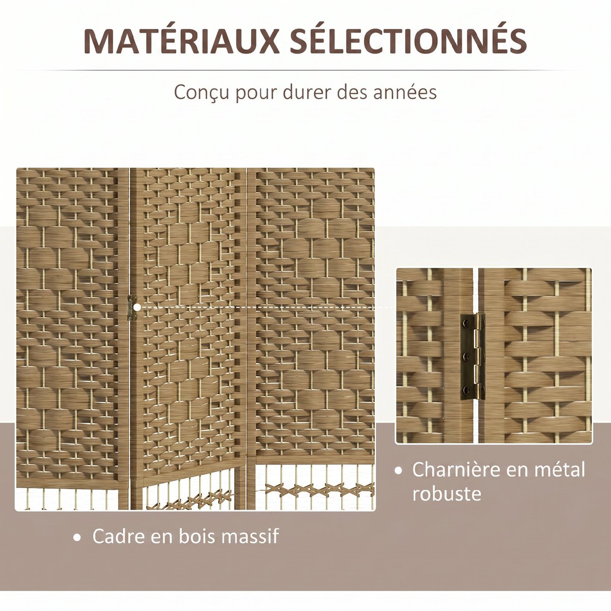 Cloison de séparation Bois Bois naturel bois naturel, HOMCOM