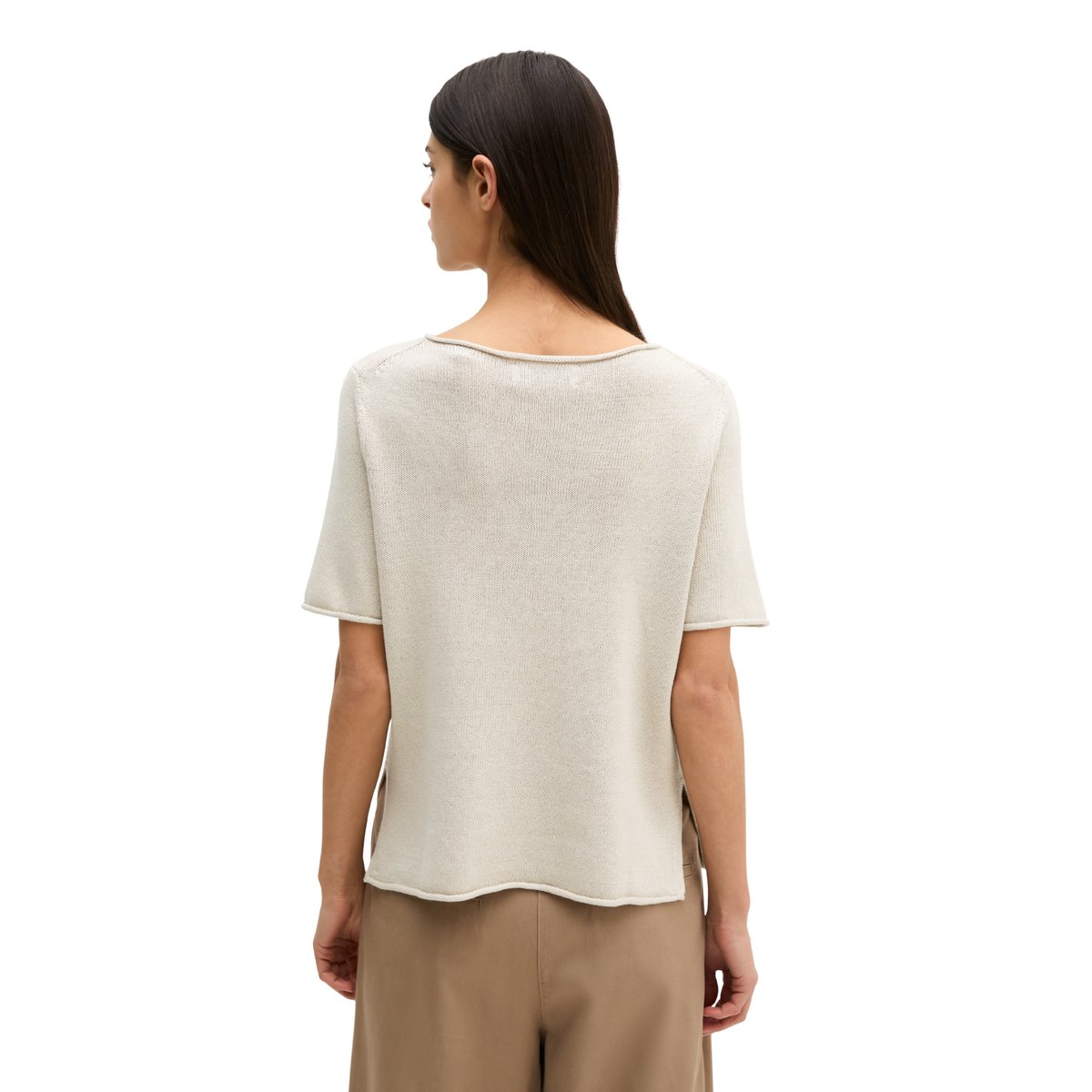 Pull à manches courtes regular en mélange coton organique/lin gris clair, MARC O'POLO