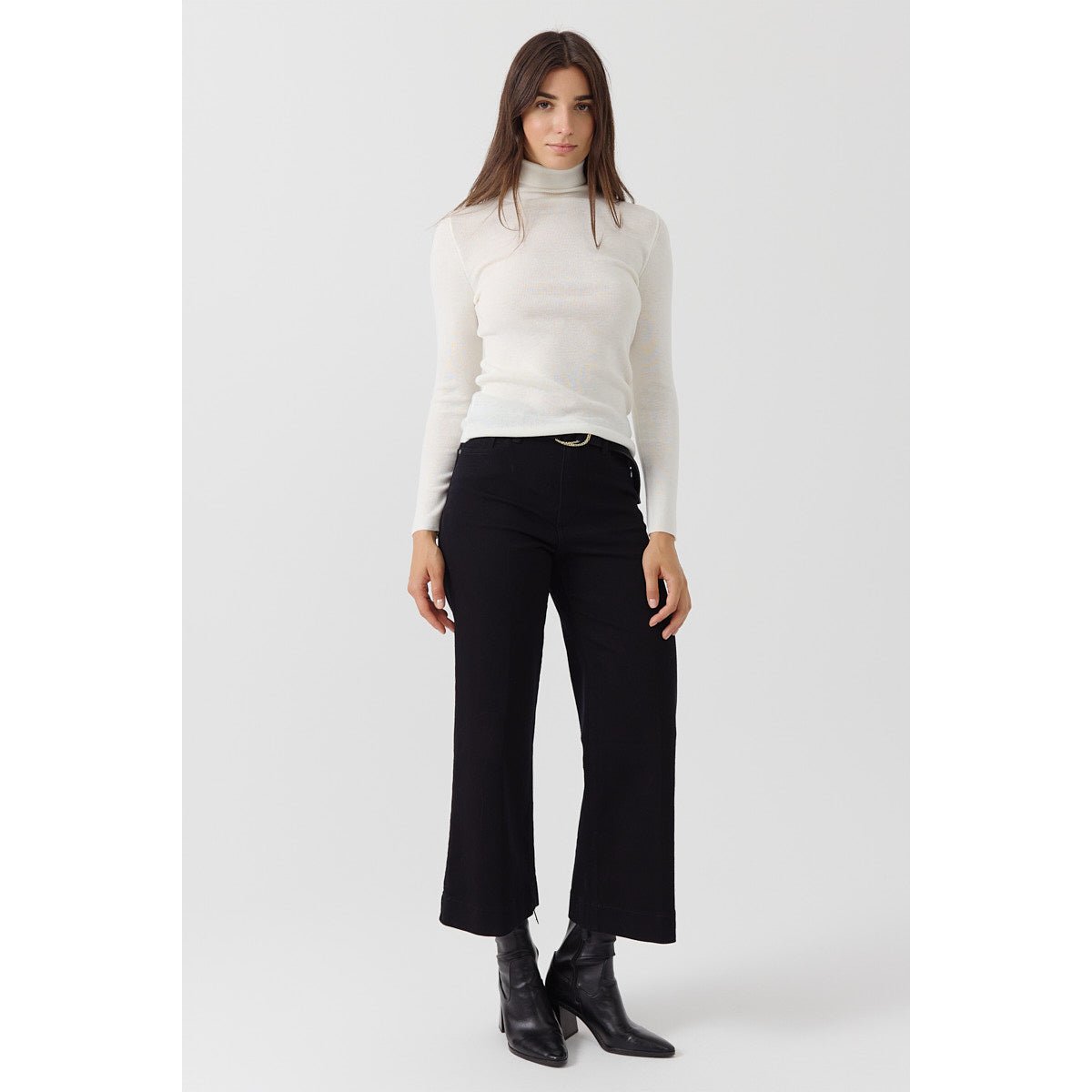 Pull col roulé ajusté femme en maille côtelée CALINE cream, ARTLOVE